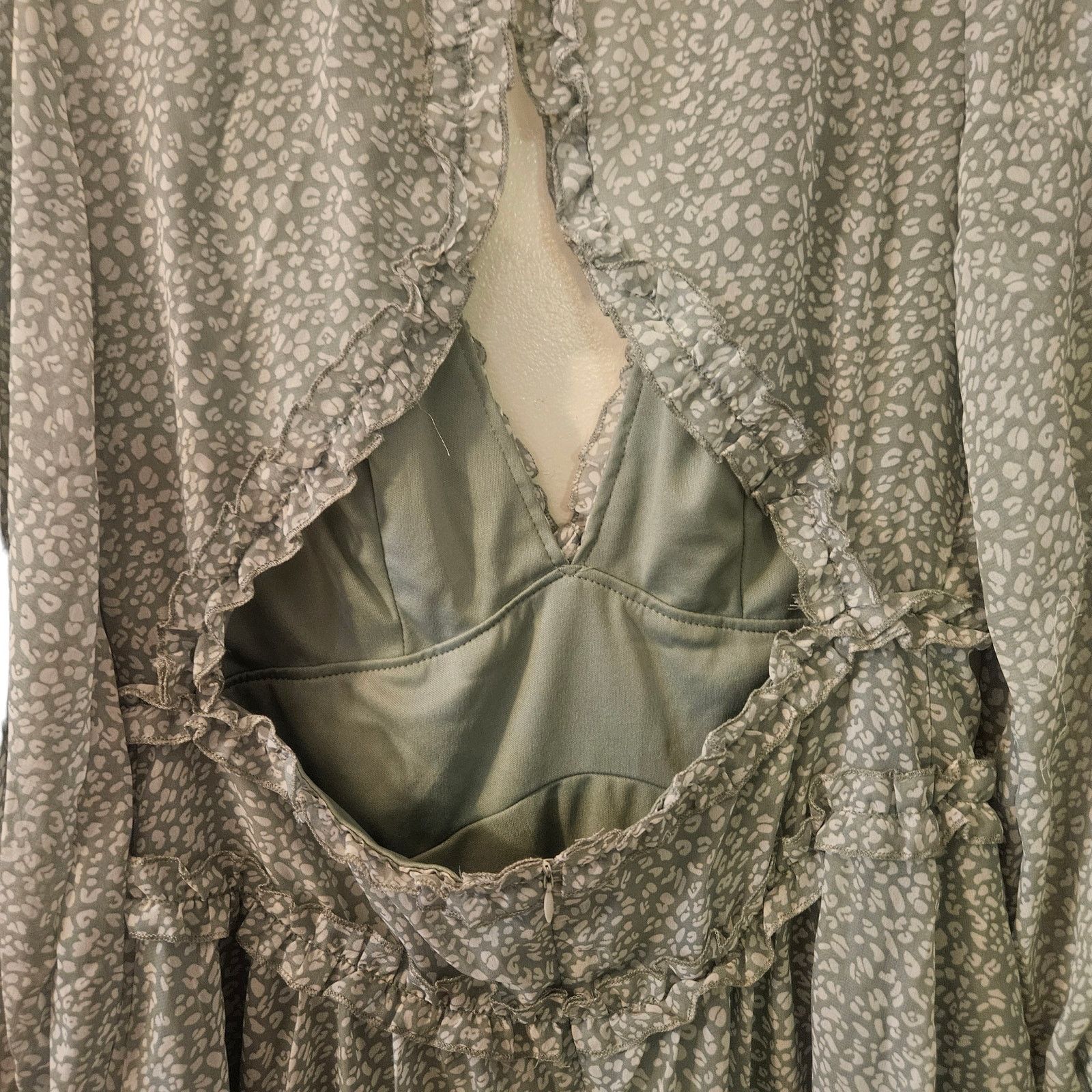 The Unbranded Brand Mix Form Swing Mini Dress Ruffle Layer Backless Olive Large Size L / US 10 / IT 46 - 4 Thumbnail