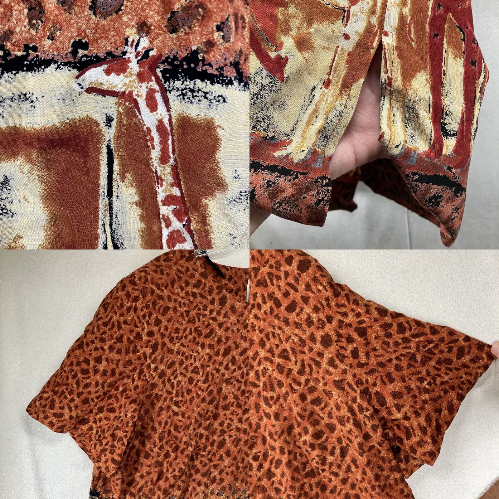 Vintage VINTAGE K Women Giraffe Tunic 22W Plus Women Round Neck Short Sleeve Rayon Button Closure Animal Print Safari 80s 90s Leopard Nature USA Size 3XL / US 20-22 - 8 Thumbnail