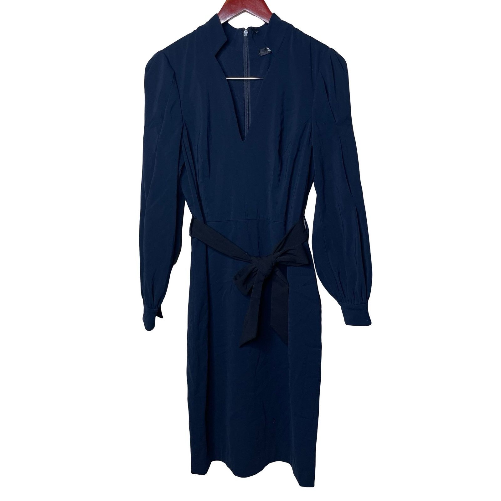 Badgley Mischka Badgley Mischka Belted V Neck Sheath Dress Navy Hourglass Size M / US 6-8 / IT 42-44 - 2 Thumbnail