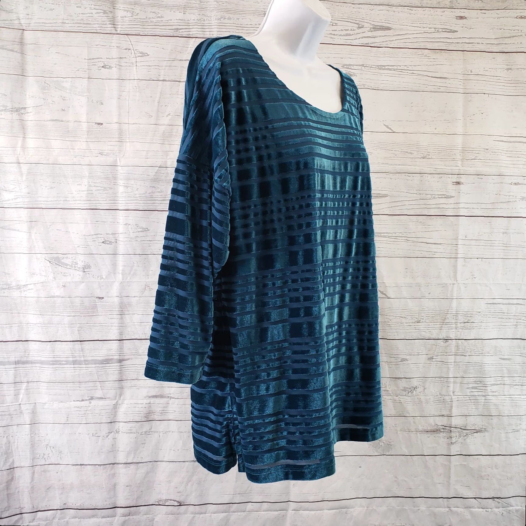 Vintage Chicos Womens Top L Blue Velvet Stripes 3/4 Sleeve Blouse Size L / US 10 / IT 46 - 3 Thumbnail