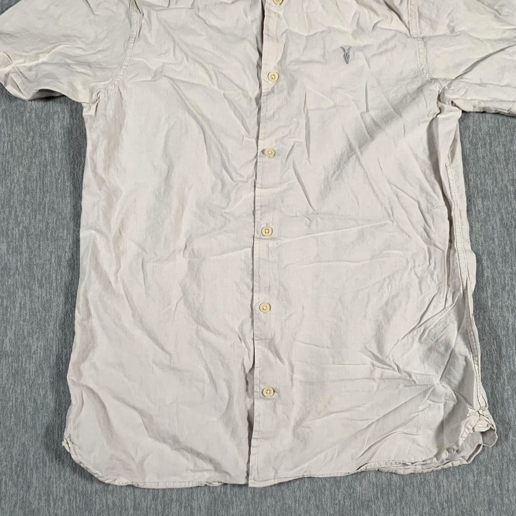 Allsaints AllSaints Shirt Mens Small Beige Linen Cotton Short Sleeve Button Front Casual Size US S / EU 44-46 / 1 - 3 Thumbnail