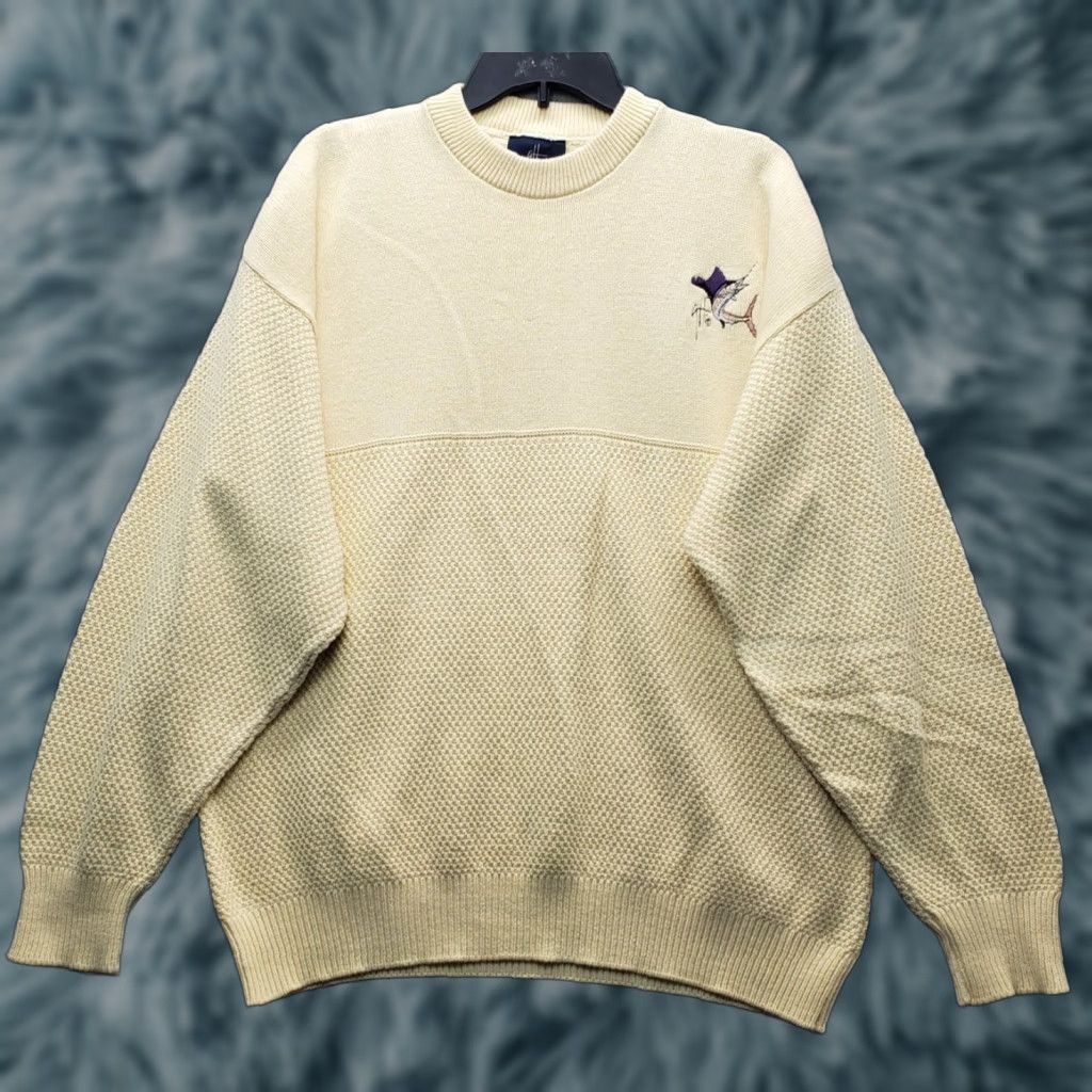 Guy Harvey VINTAGE Guy Harvey Sweater Mens L Yellow Chunky Knit Embroidered Marlin Fish Shirt Size US L / EU 52-54 / 3 - 1 Thumbnail