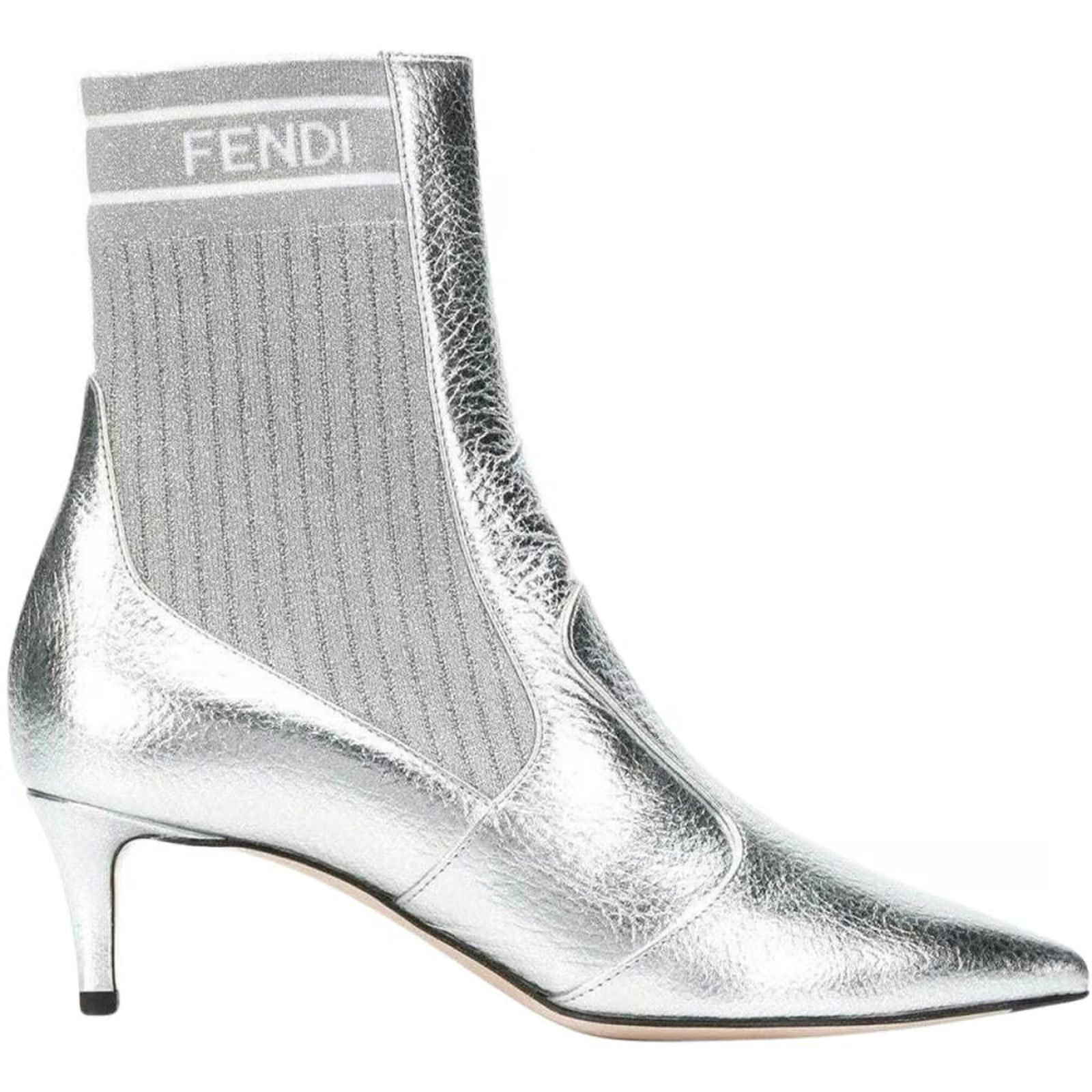 Fendi Fendi Rockoko Silver Scuba Stretch FF Logo Knit Sock Ankle Size US 6 / IT 36 - 1 Thumbnail