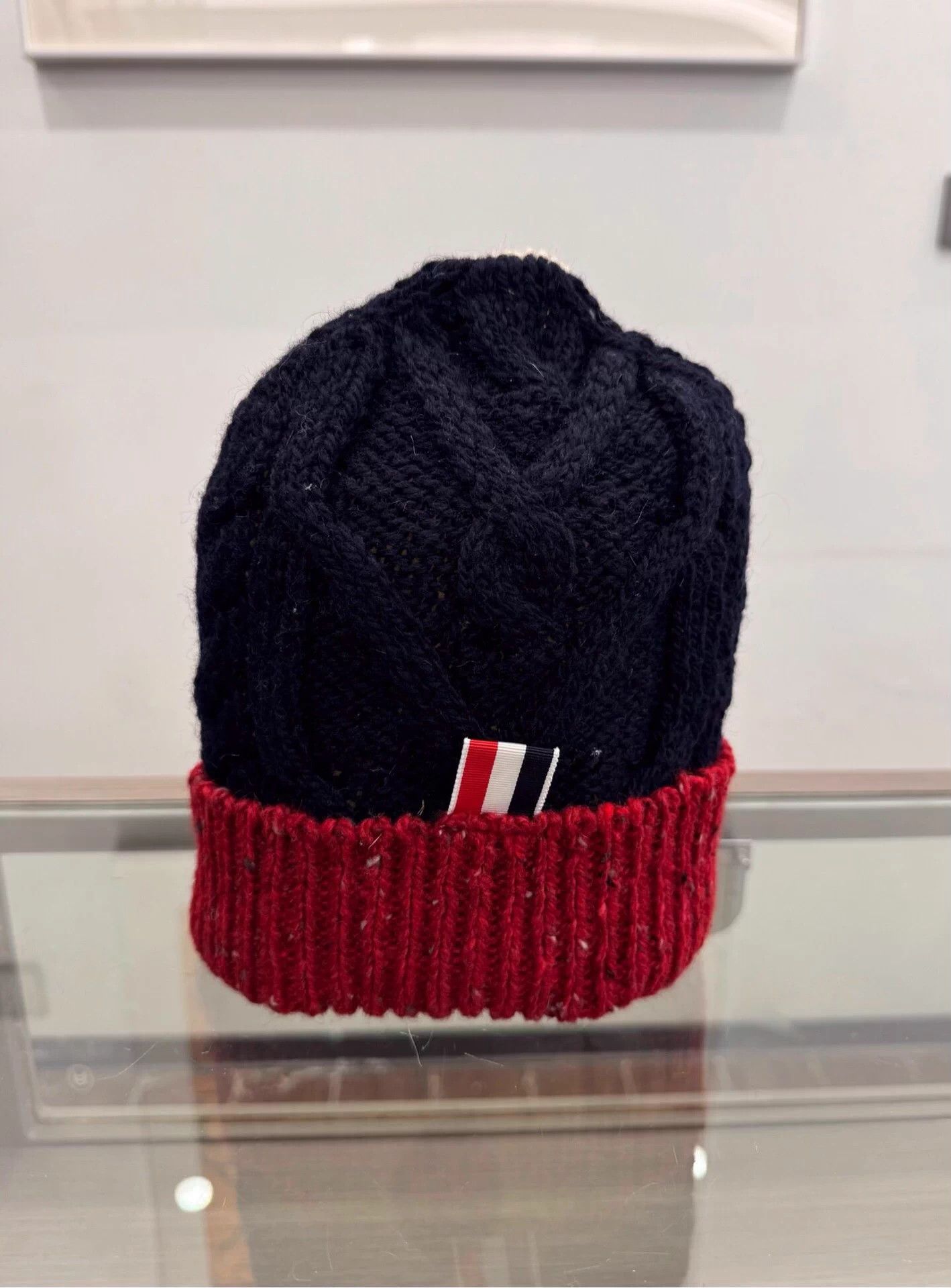 Thom Browne TB Black White Red Colorblock Striped Logo Beanie Size ONE SIZE - 1 Thumbnail