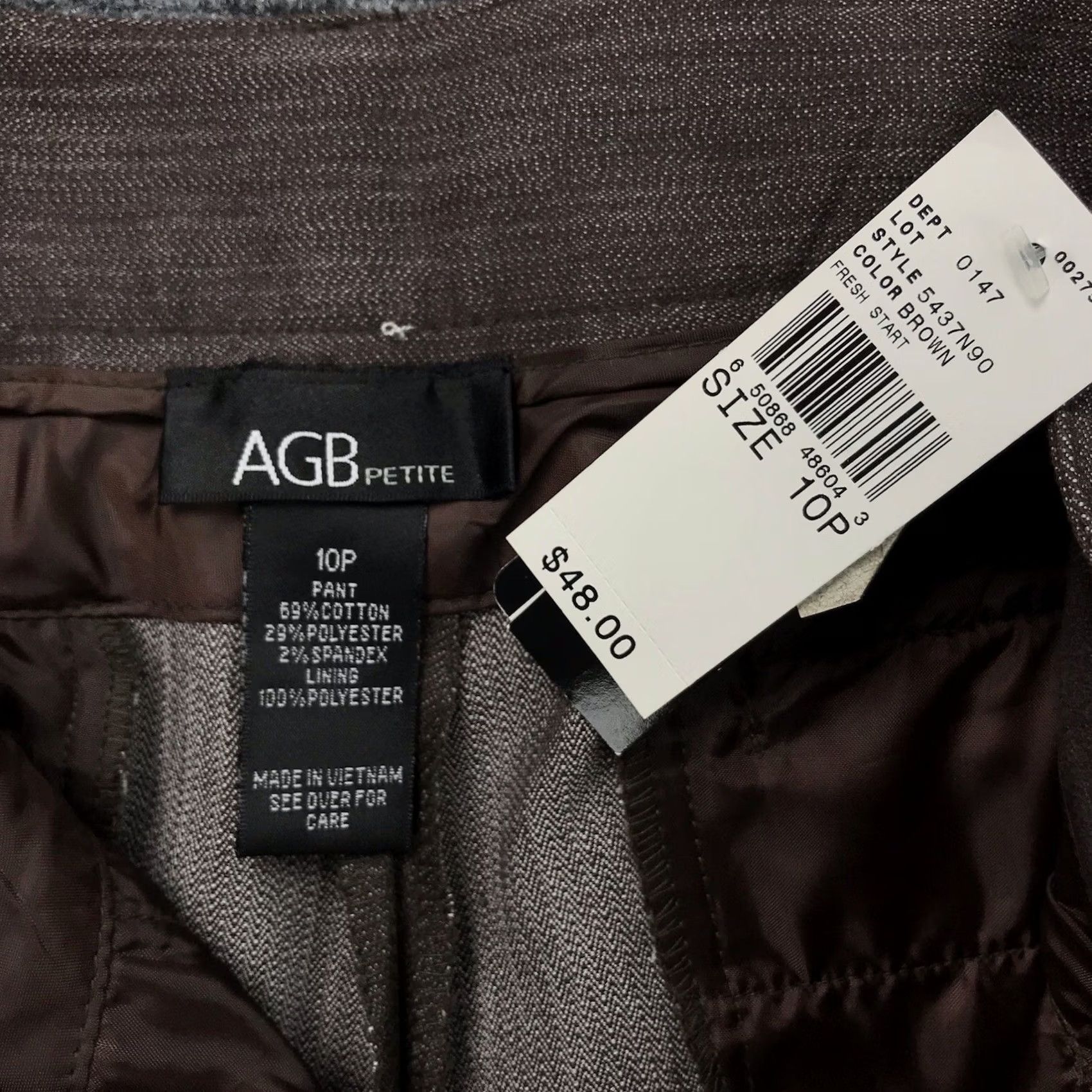 Vintage AGB Womens 10 Petite Dress Pants Brown Stretch Slacks 32x29 Stylish Size 32" / US 10 / IT 46 - 2 Thumbnail