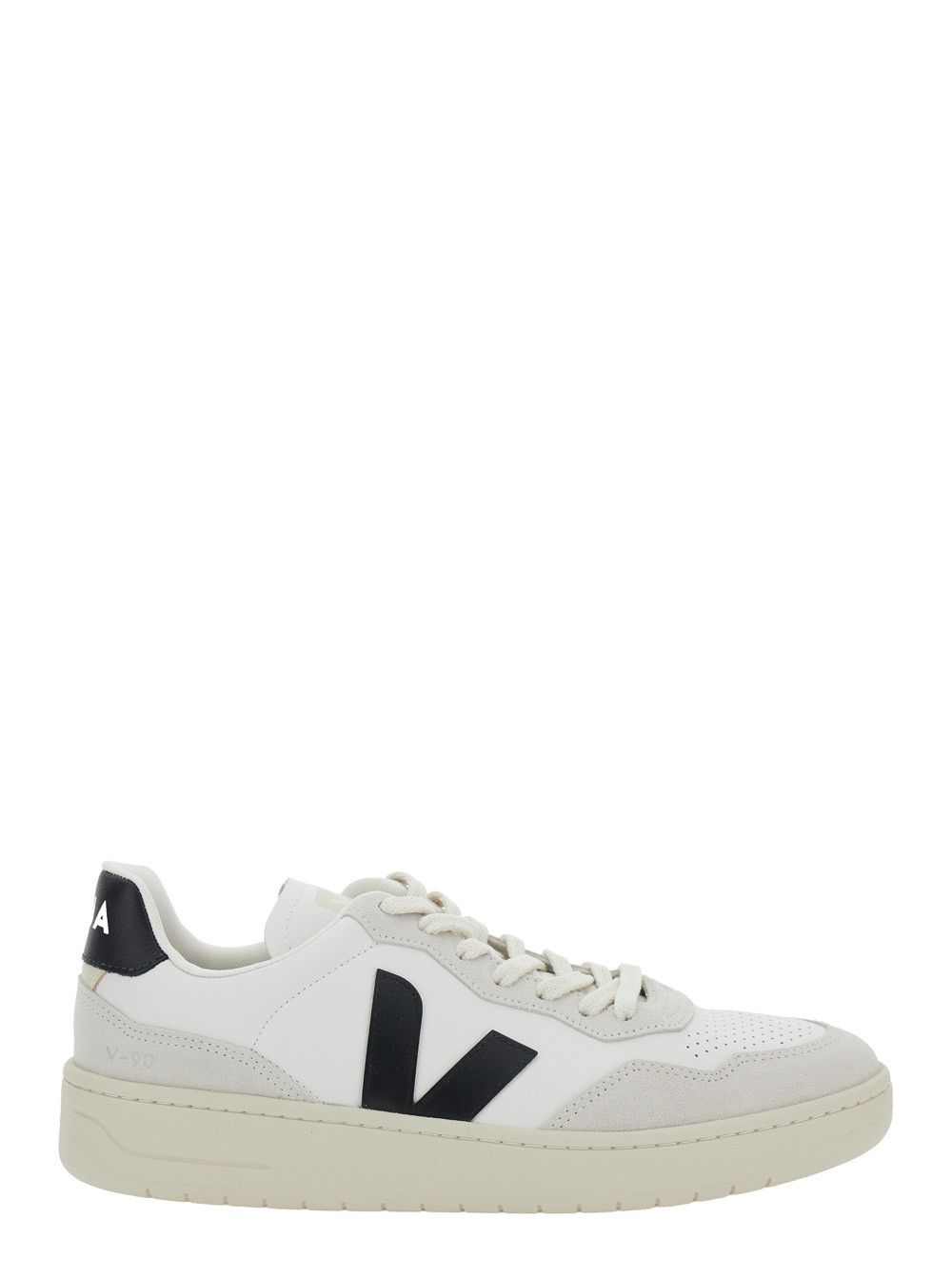 'V90' White Sneaker with Side Logo and Perforated Toe in Leather Unisex
