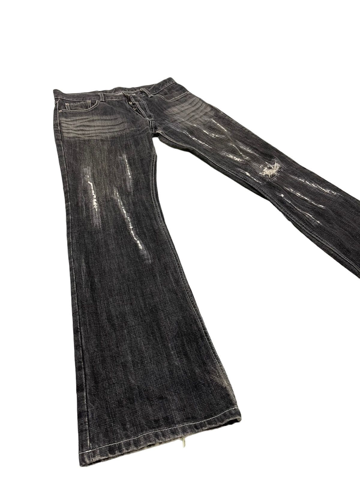 Japanese Brand Flare Jeans High Street Japan Faded Distress Boot Cut 6🟦4 Size US 33 - 3 Thumbnail