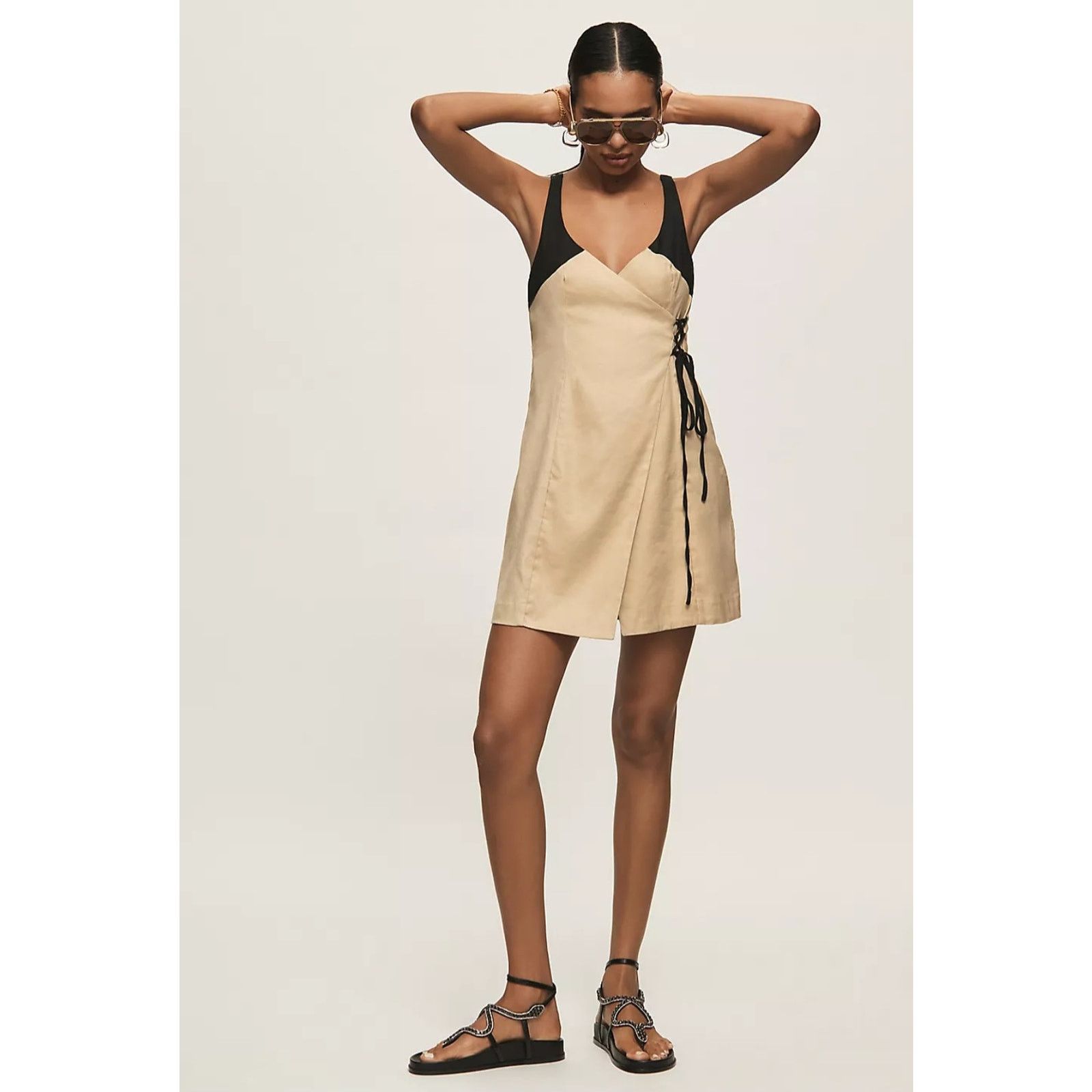 Anthropologie NWT Sleeveless Linen Wrap Mini Dress $168 SIZE 12 Gold Size XL / US 12-14 / IT 48-50 - 1 Thumbnail