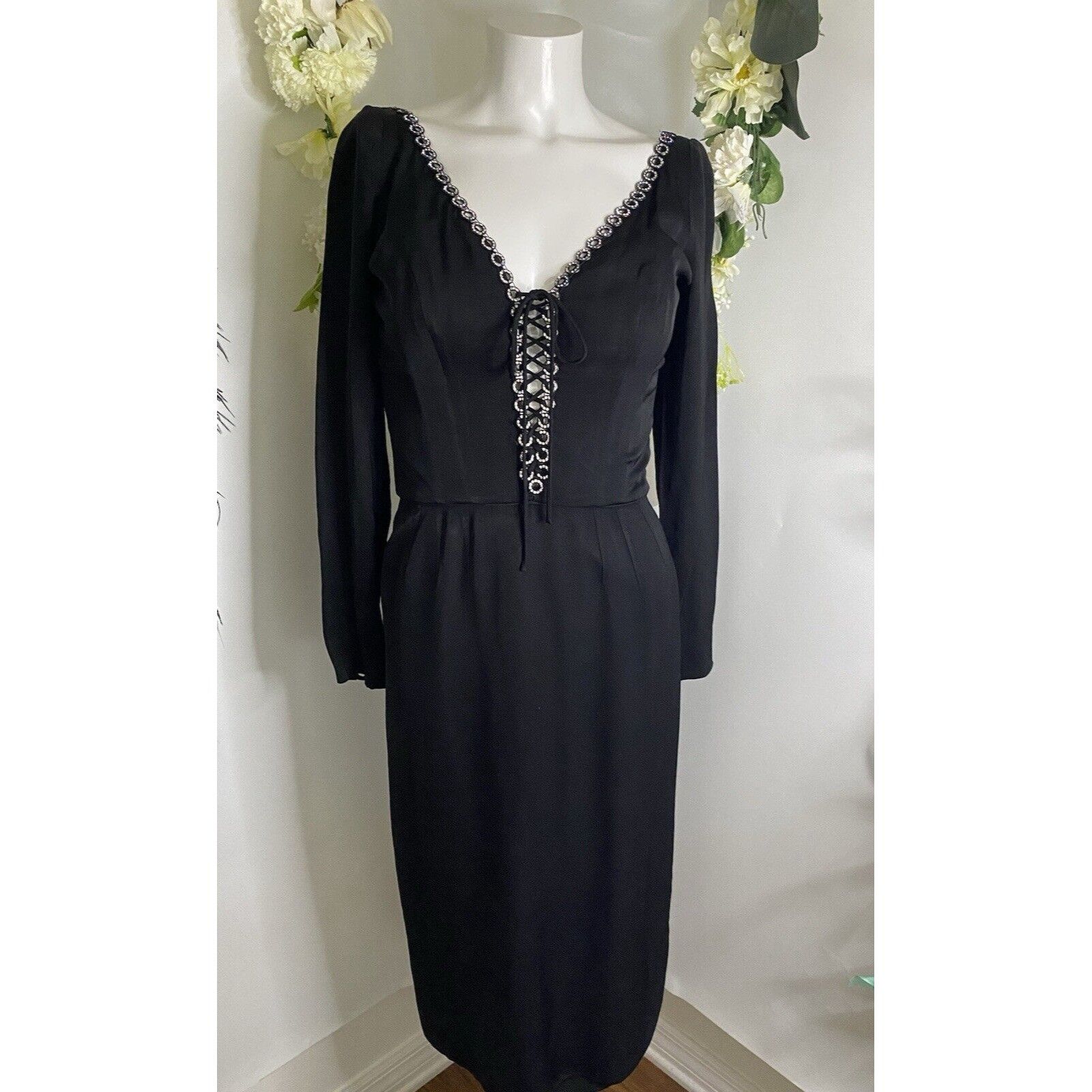 Vintage Vintage 1970s Jack Hartley Miami Black Corset Cocktail Midi Size XS / US 0-2 / IT 36-38 - 1 Thumbnail