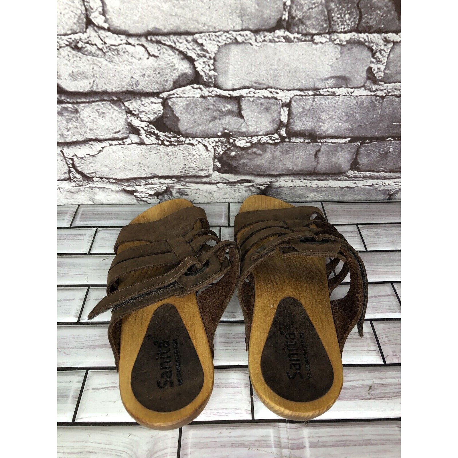 Other Sanita Brown Suede Leather Slide Clogs Wooden Heel Sandals W Size US 9.5 / IT 39.5 - 5 Thumbnail