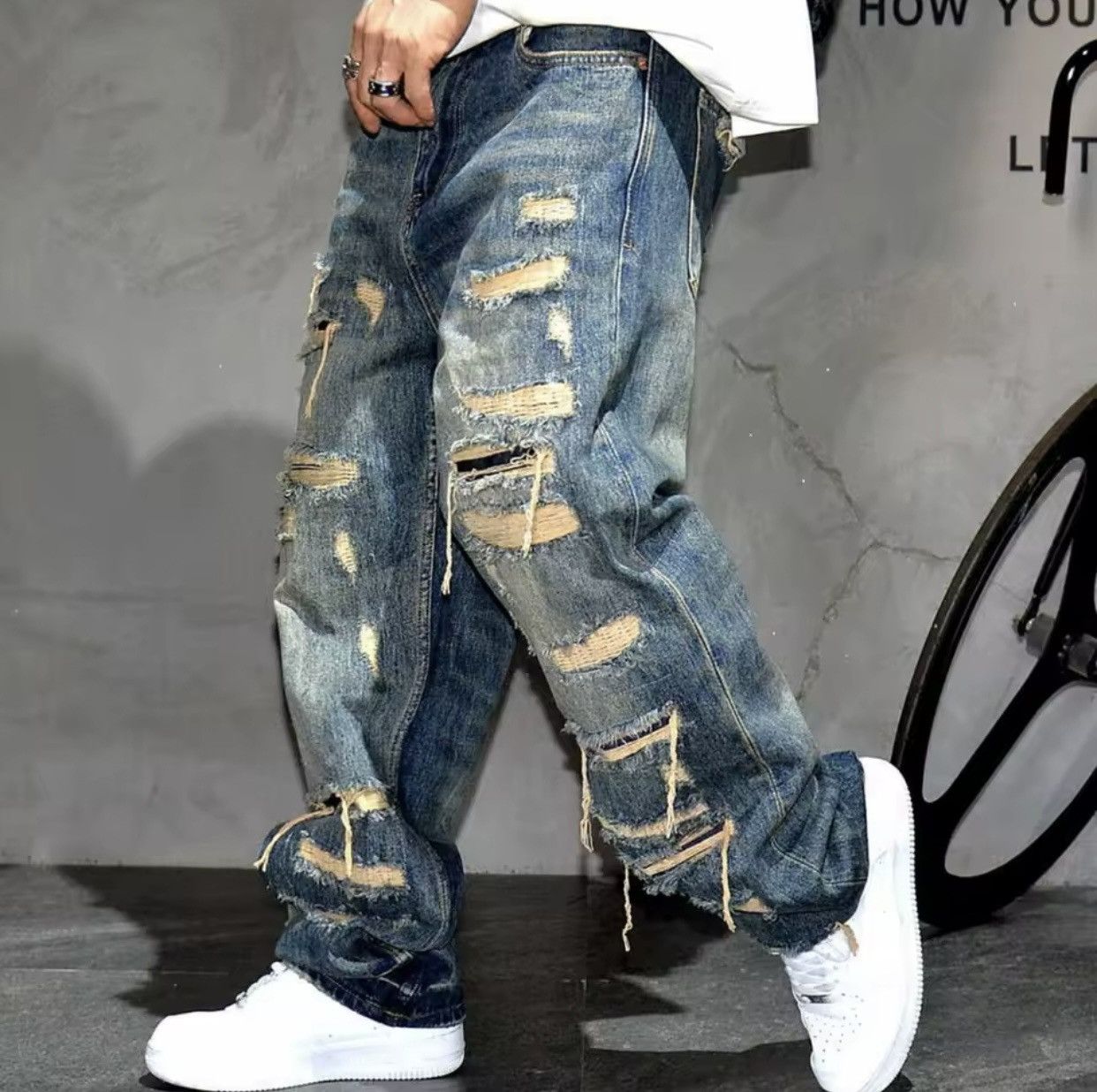 Denime × Japanese Brand × Jean American Streetwear Hand Sewn Patch Ripped Jeans Size US 32 / EU 48 - 1 Thumbnail