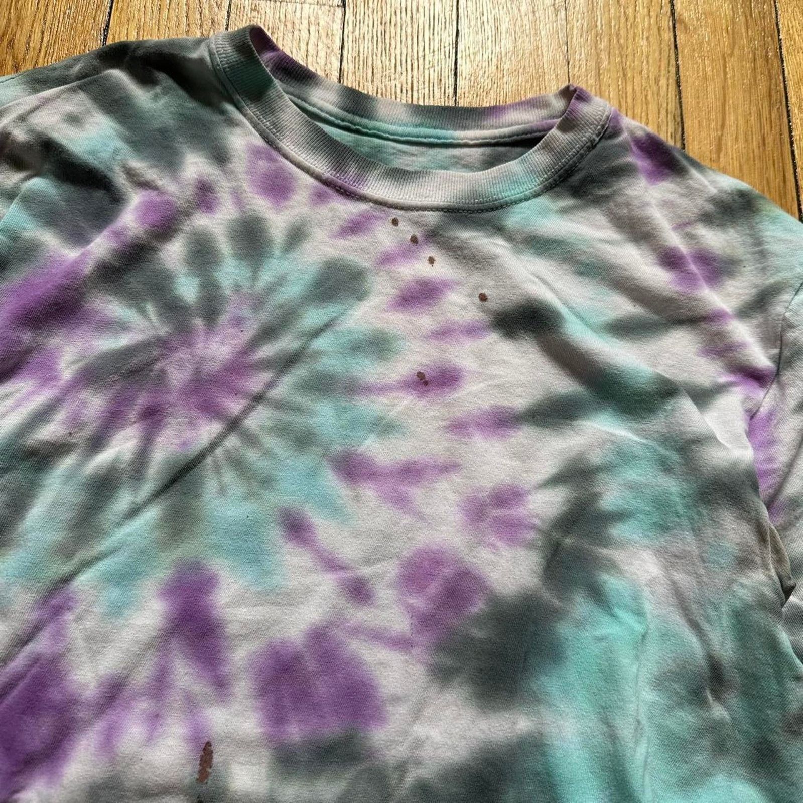 Vintage Vintage Tight Purple Blue Tie Dye Blank Basic Shirt Top Size US S / EU 44-46 / 1 - 4 Thumbnail