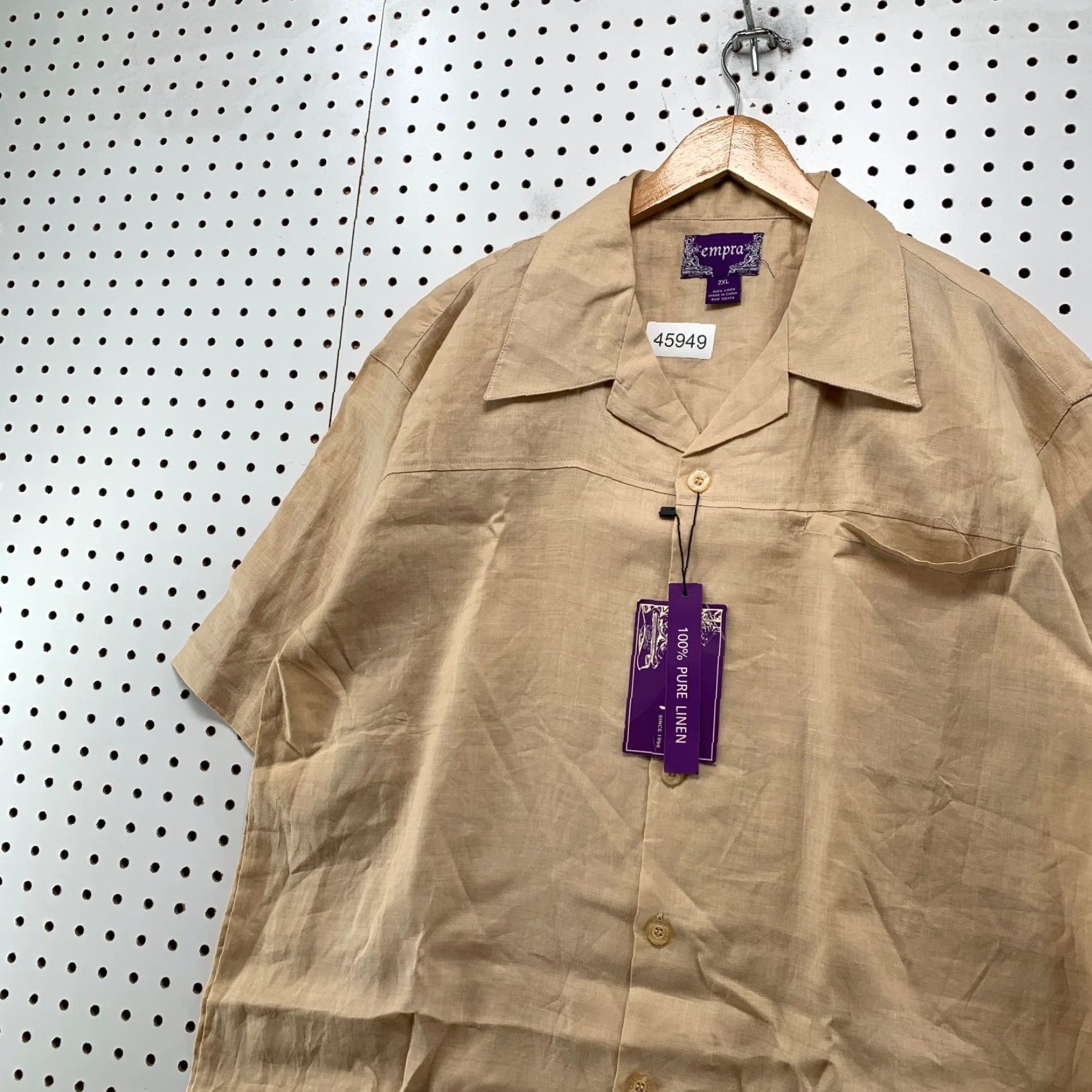 Vintage Empra Button-Up Shirt Mens 2XL Linen Beige Short Sleeve NWT Size US XXL / EU 58 / 5 - 4 Thumbnail
