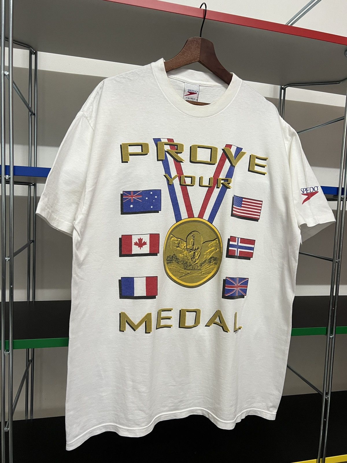 Speedo Vintage 90s Speedo "Prove Your Medal" Olympic Graphic Tee Size US XL / EU 56 / 4 - 5 Thumbnail