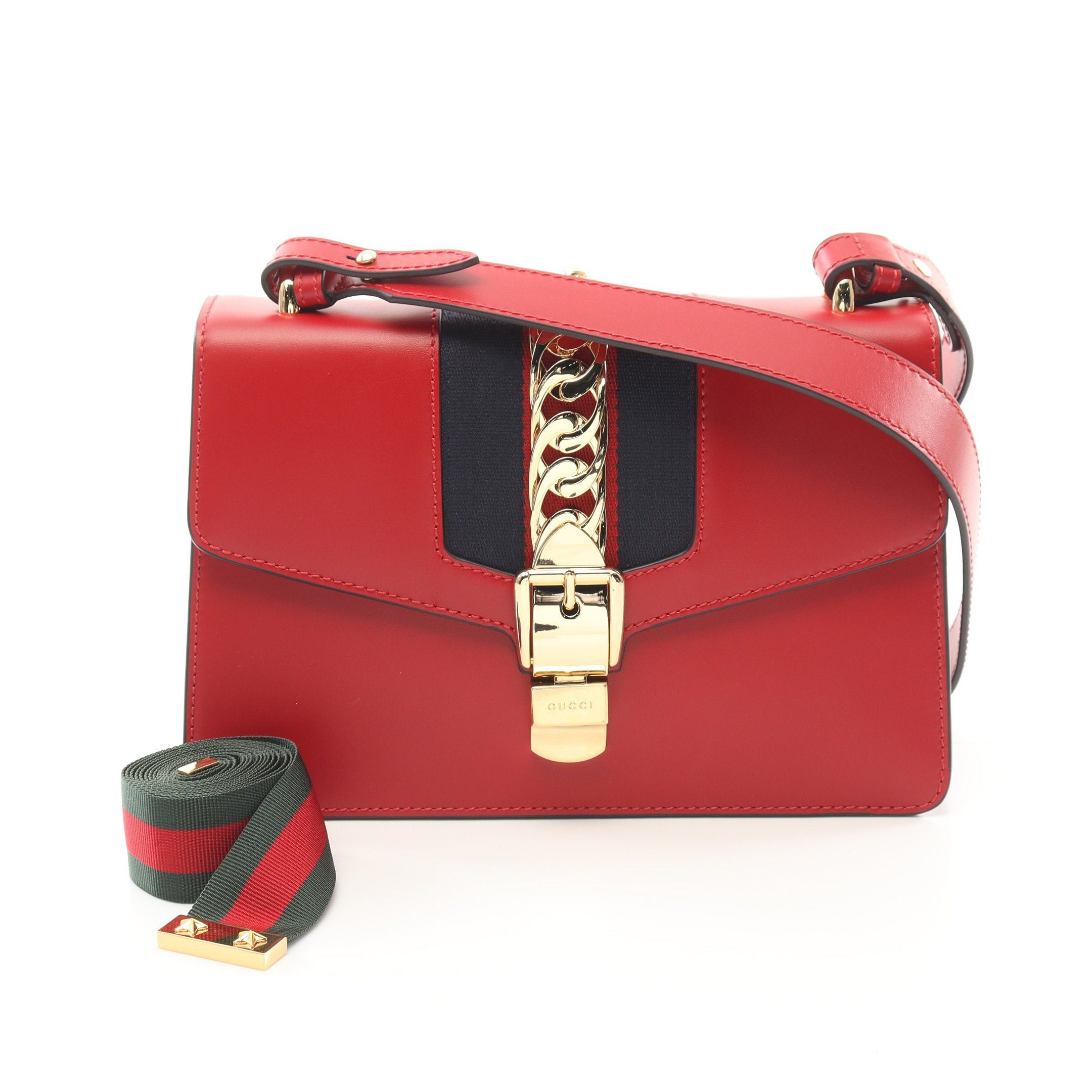 Gucci Gucci Sylvie Small Web Line Shoulder Bag Leather Red Multicolor Size ONE SIZE - 1 Thumbnail