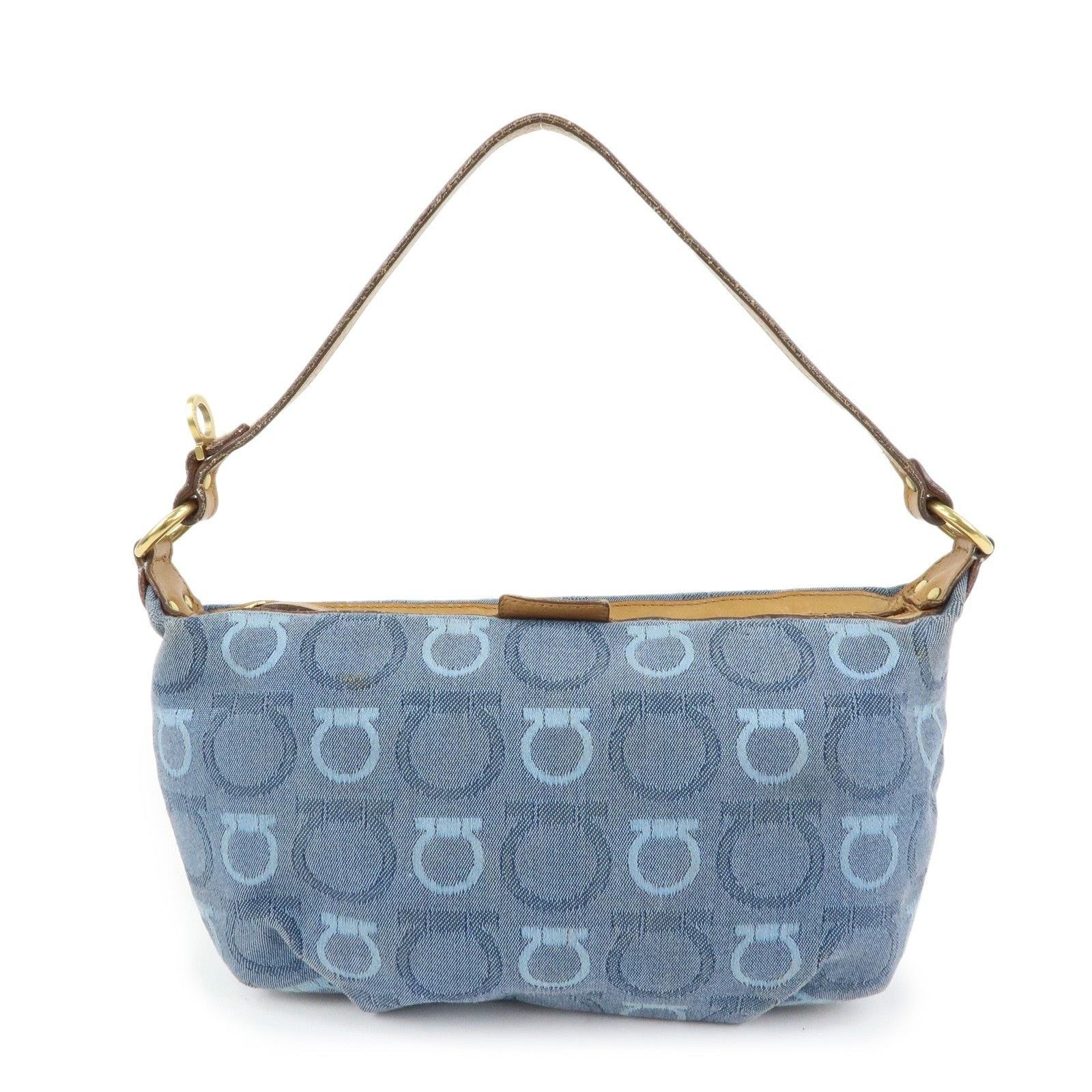 Salvatore Ferragamo Ferragamo Gancini Canvas & Leather Shoulder Bag Blue Size ONE SIZE - 1 Thumbnail