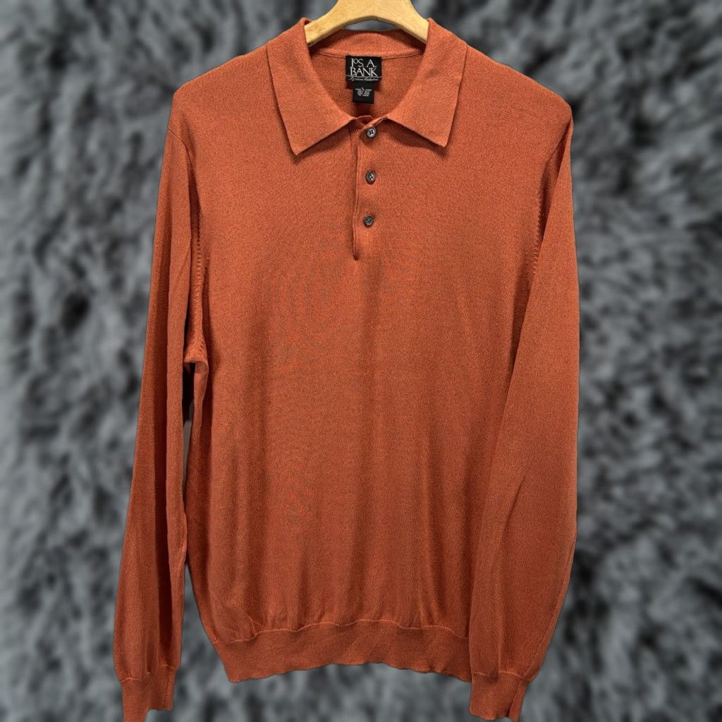 Jos. A. Bank JOS. A. BANK 100% SILK SWEATER Large Orange Collared Pullover Fine Knit Mens Size US L / EU 52-54 / 3 - 1 Thumbnail