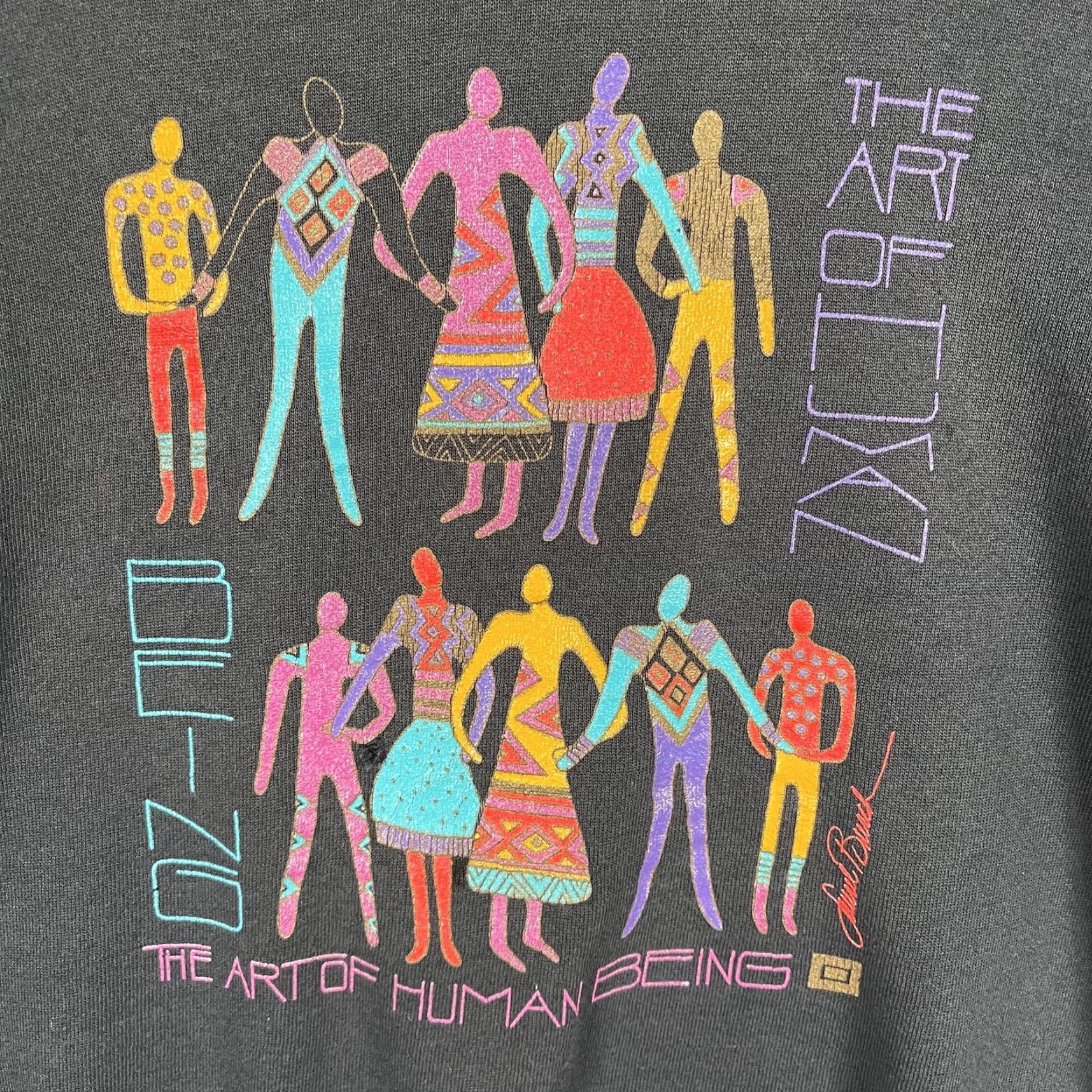 Vintage VINTAGE Laurel Burch Sweatshirt L Black Graphic Print Art Of Human Being Pullover Crew Neck Unisex Adults Size US L / EU 52-54 / 3 - 4 Thumbnail