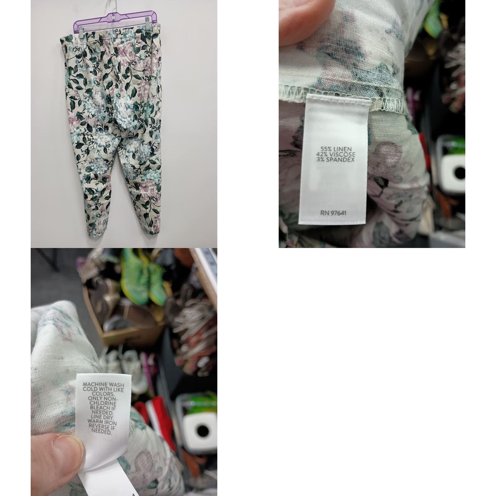 J. Jill J.JIll Pants Womens Large White Blue Floral Linen Stretch Crop Coastal Casual Size 36" / US 14 / IT 50 - 8 Thumbnail
