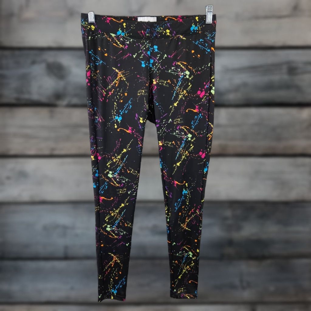 Pinko Tipsy Elves Leggings Womens M Black Pink Paint Splatter Multicolor 90s Colorful Logo? Size 32" / US 10 / IT 46 - 1 Thumbnail