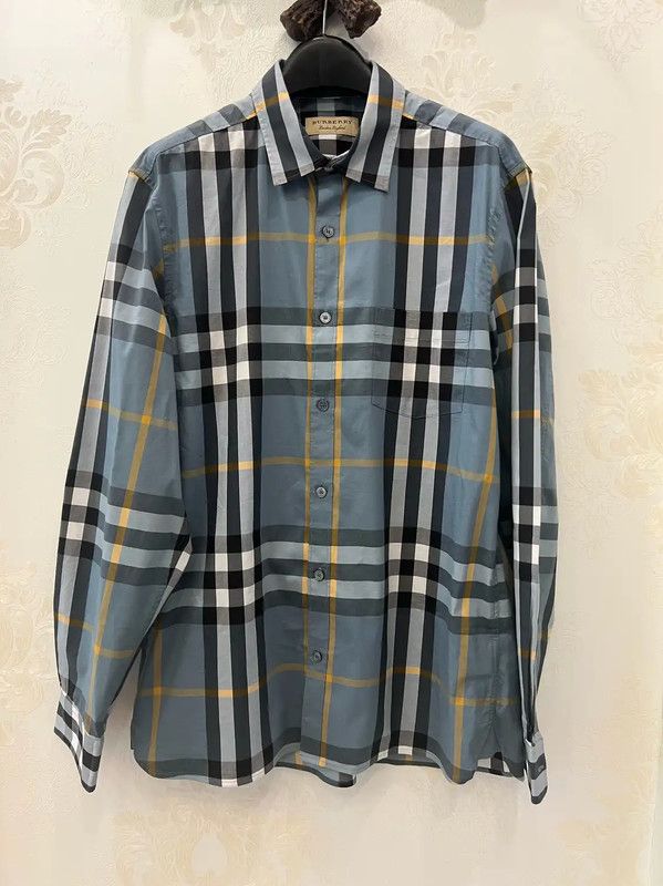 Burberry Burberry Light Blue Checked Long Sleeve Shirt Size US L / EU 52-54 / 3 - 1 Thumbnail