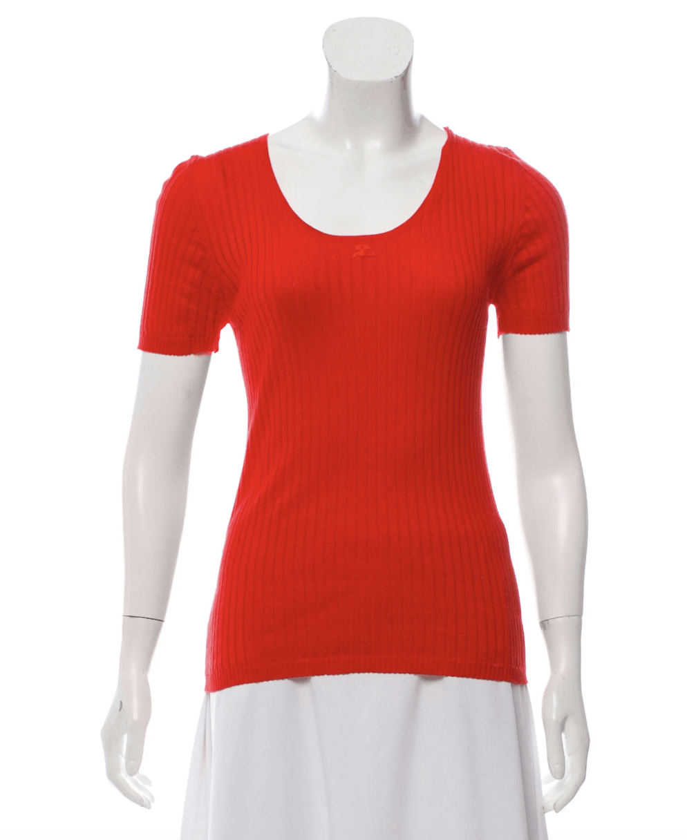 Courreges Courreges Ribbed Red Scoop Neck Sweater Size S / US 4 / IT 40 - 1 Thumbnail