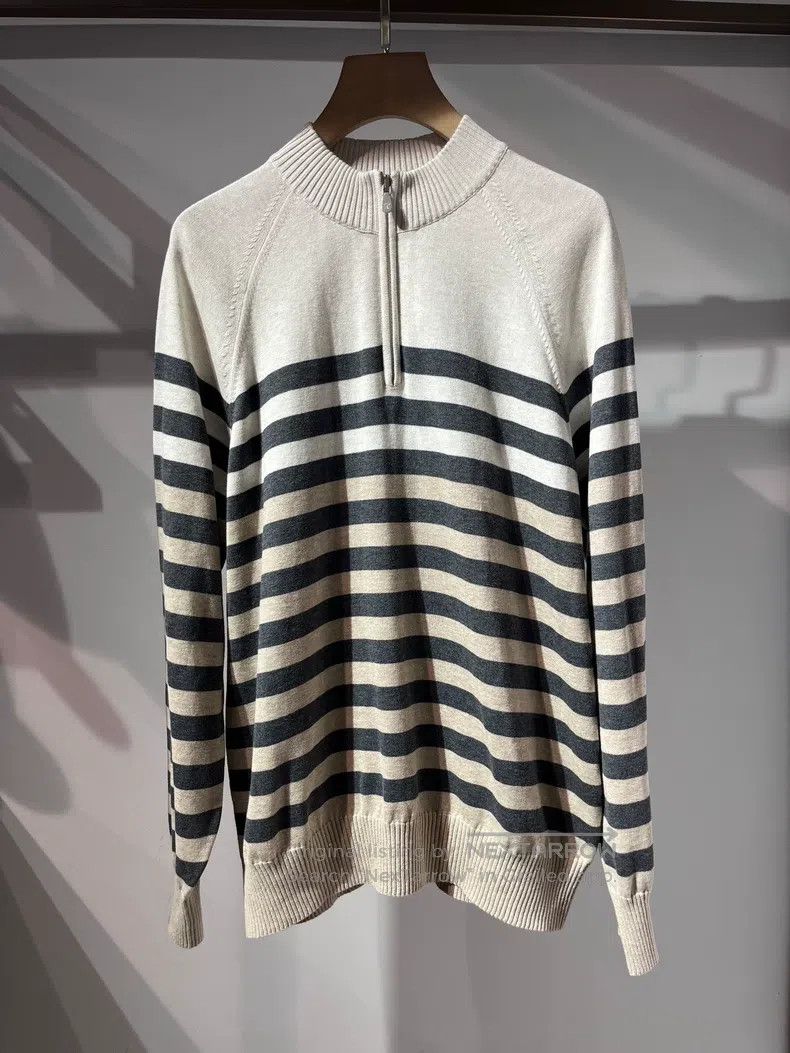 Brunello Cucinelli Brunello Cucinelli Men's Zip Up Collar Striped Knit Sweate Size US L / EU 52-54 / 3 - 1 Thumbnail