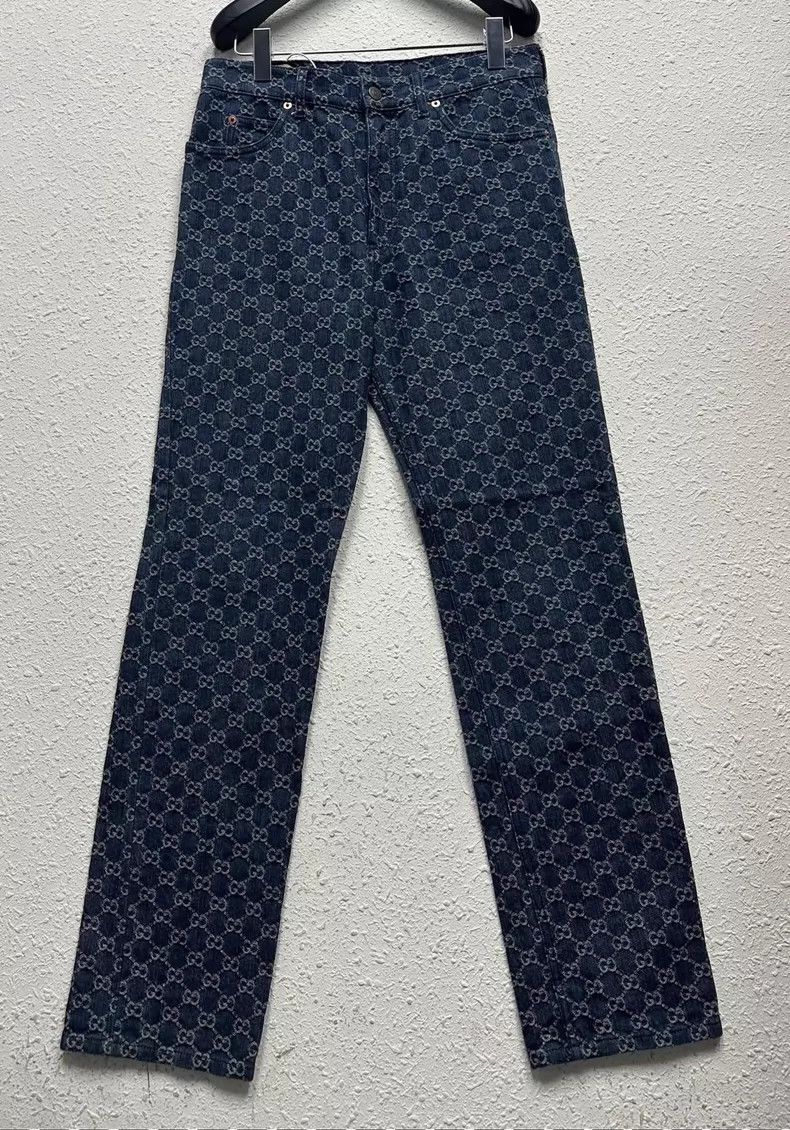 Gucci Gucci Double G full-print denim trousers Size US 32 / EU 48 - 1 Thumbnail