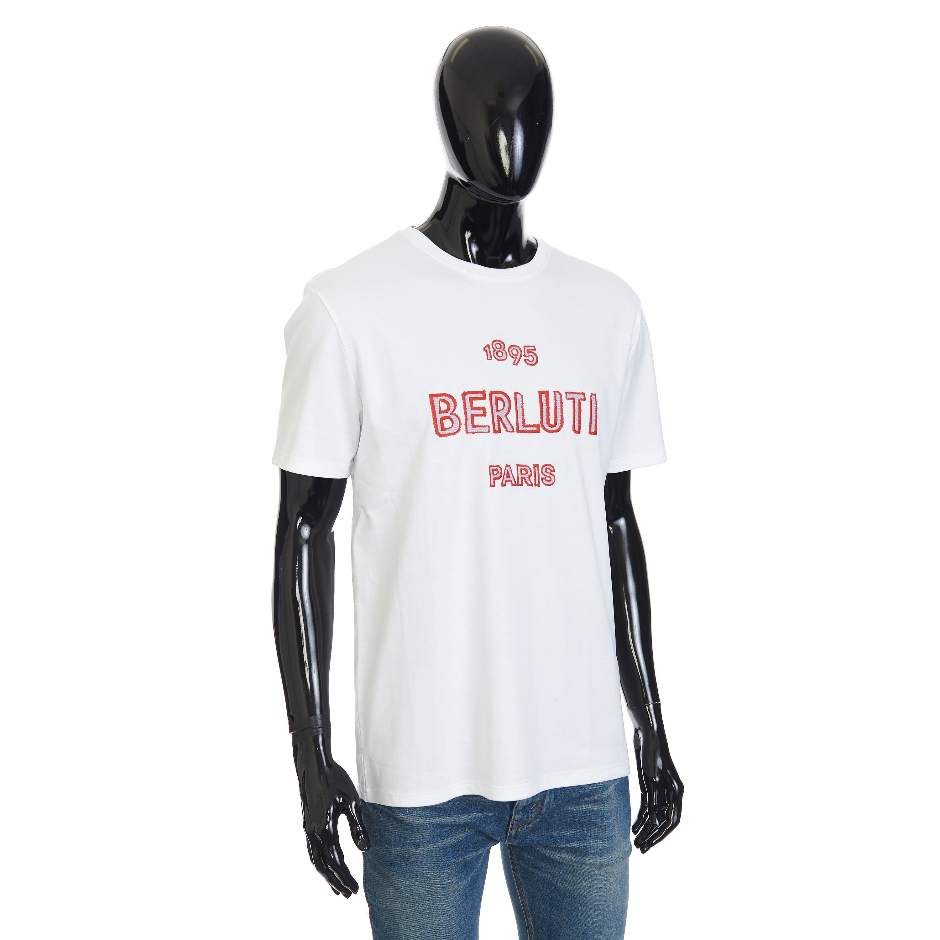 Berluti Embroidered Logo T-shirt In Optic White Cotton Size US L / EU 52-54 / 3 - 8 Thumbnail