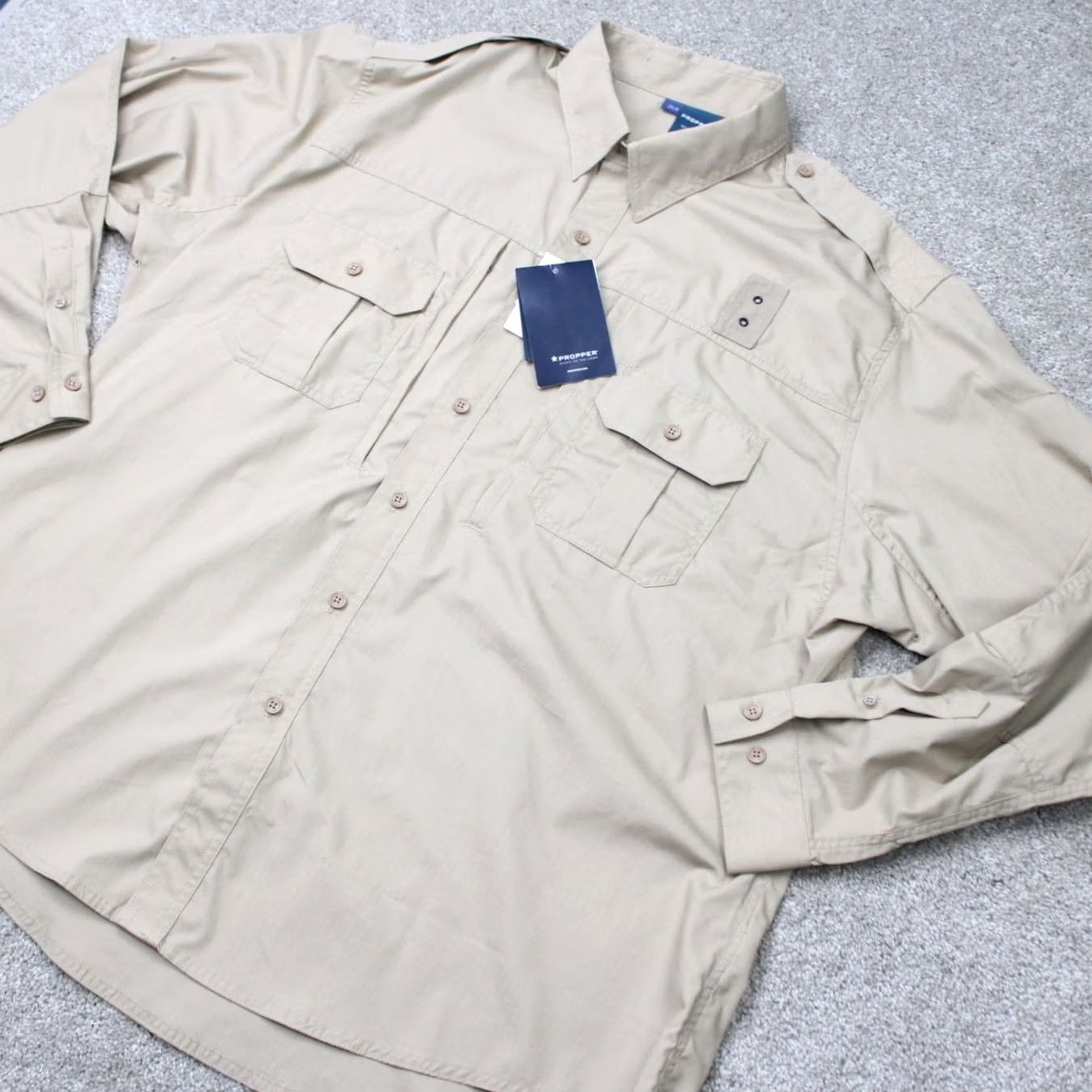 Propper Propper Shirt Mens 2XL Beige Button-Up Long Sleeve Casual Workwear Navy? Size US XXL / EU 58 / 5 - 4 Thumbnail
