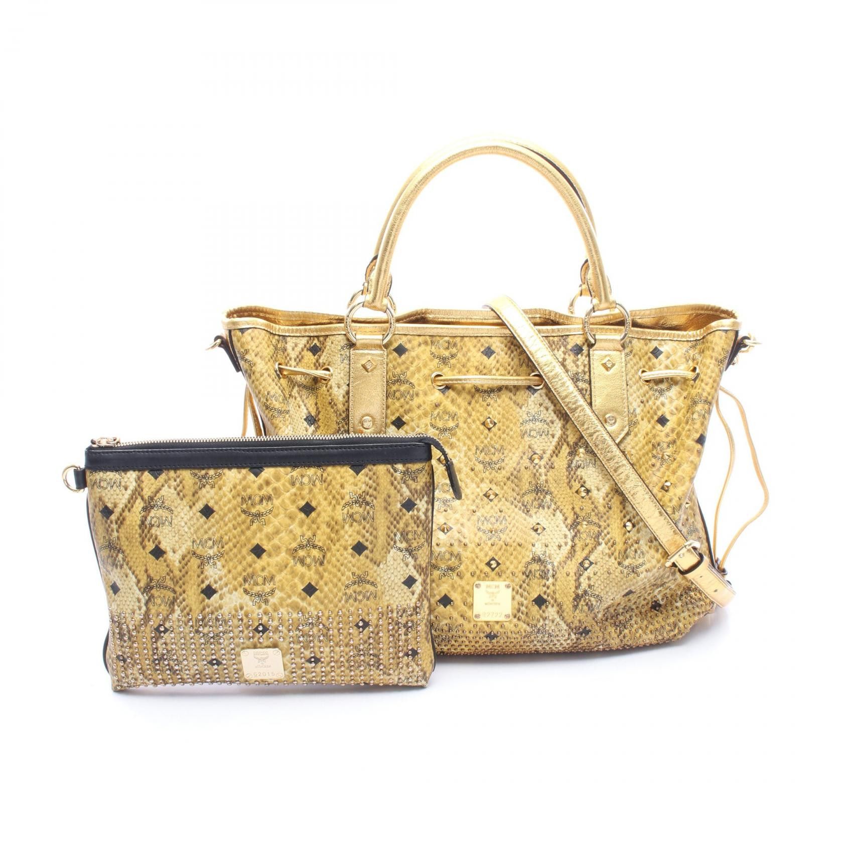 MCM MCM MCM Visetos Python Embossed PVC Coated Canvas 2way Tote Bag Plastic / Synthetic Tote Bag MWD35VG02YW001 DUTY FREE for USA Size ONE SIZE - 1 Thumbnail