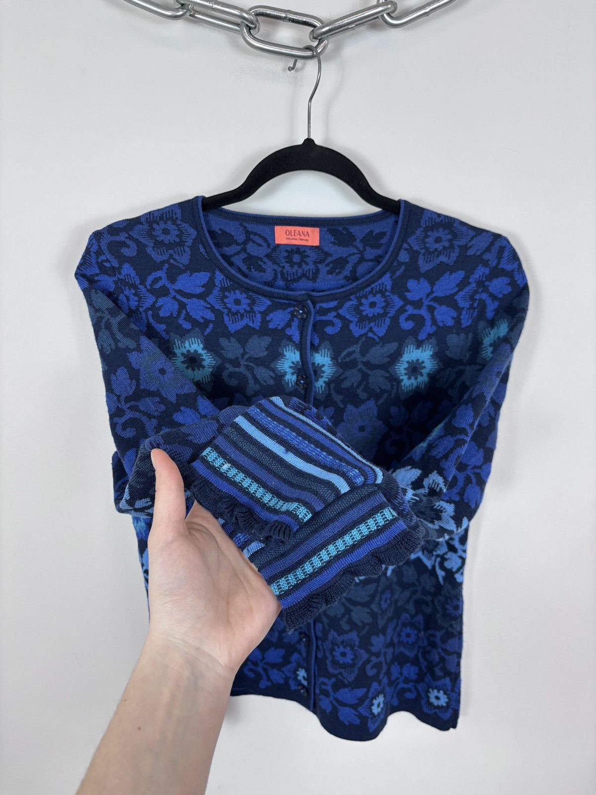Other Oleana Women’s Floral Blue Merino Wool Silk Cardigan Sweater Size S / US 4 / IT 40 - 5 Thumbnail