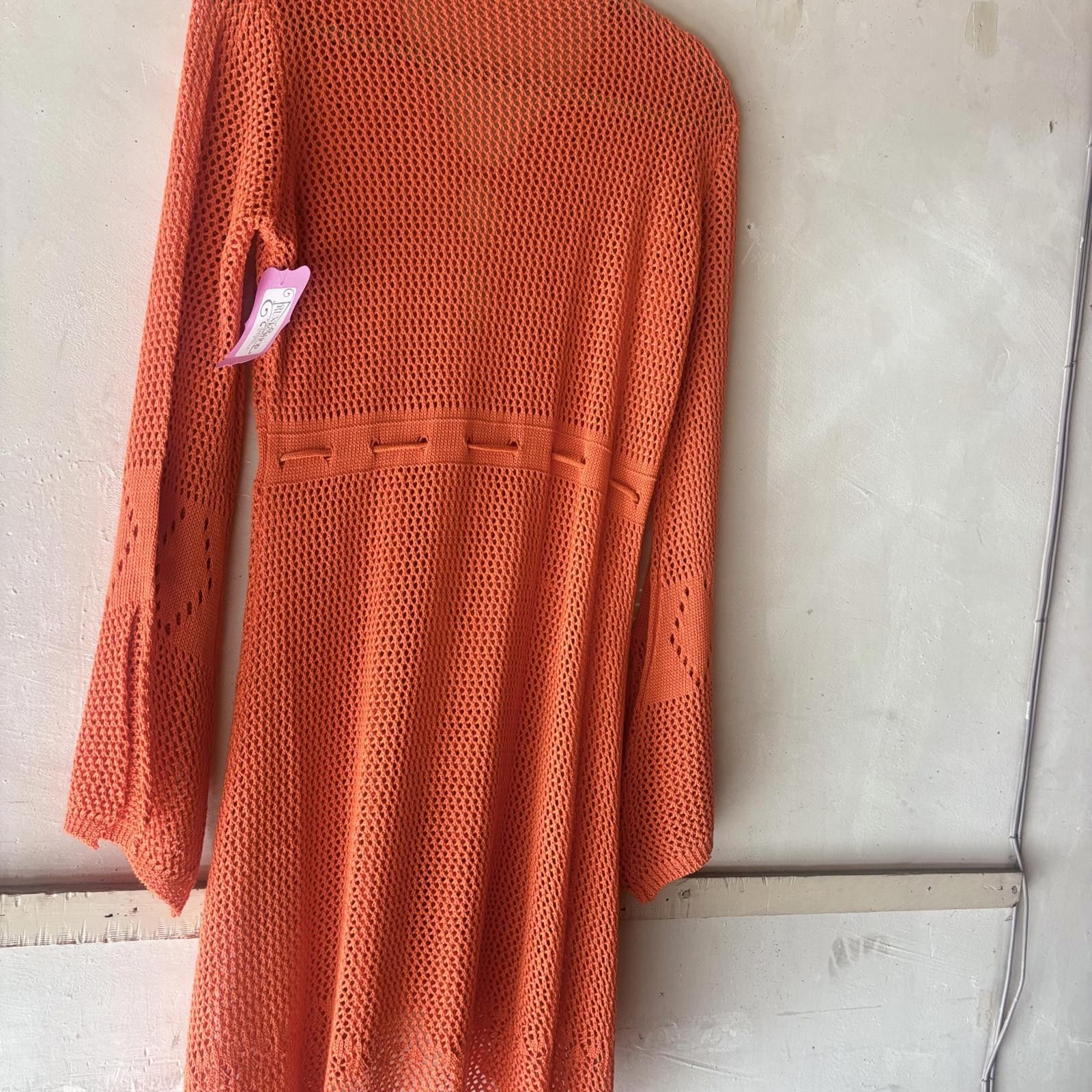 Other Cute Orange Crochet Knit Dress with Tie Waist Size S / US 4 / IT 40 - 9 Thumbnail