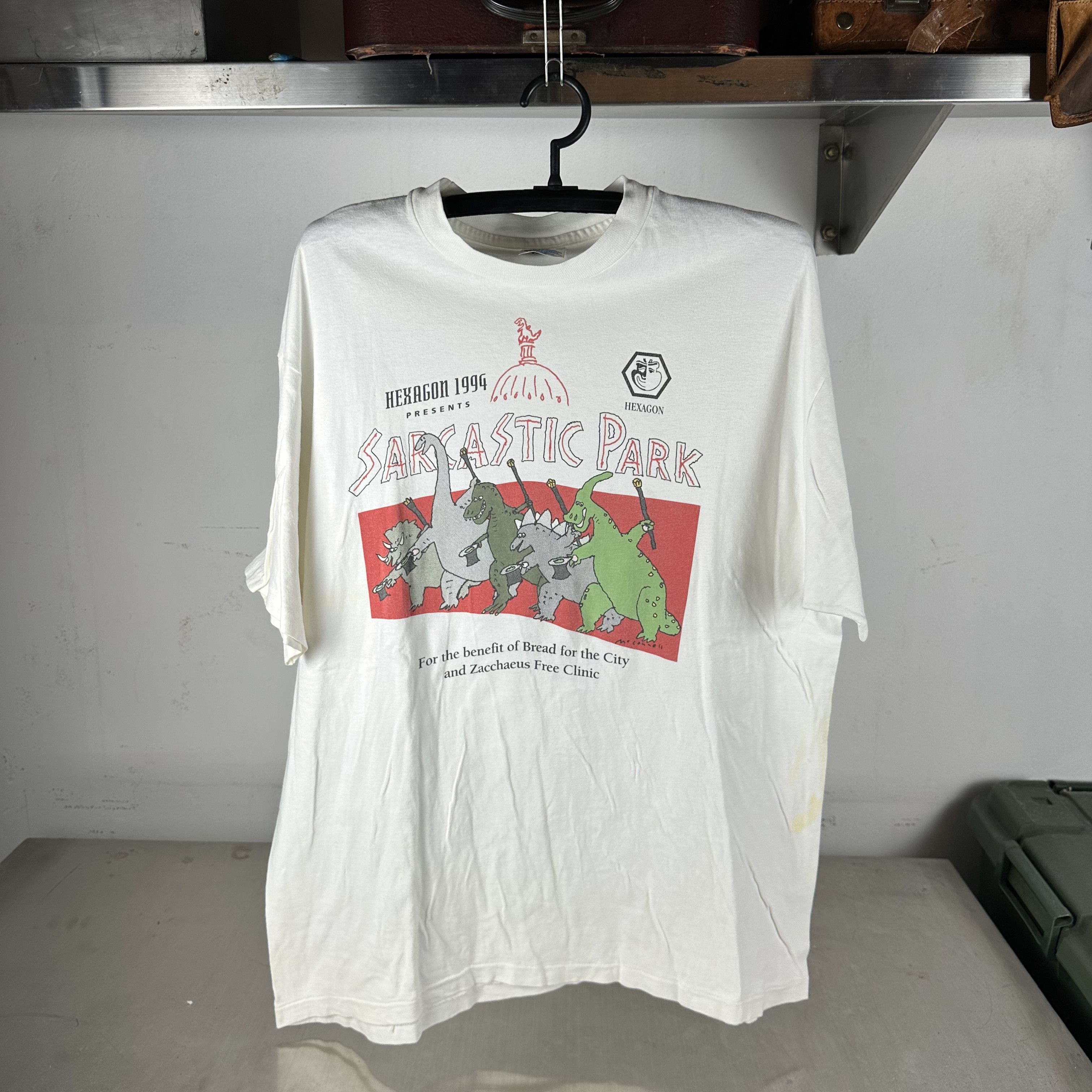 Vintage ​​​​1994 Sarcastic Park Dinosaur Jurassic Park Parody Tee Size US XL / EU 56 / 4 - 1 Thumbnail
