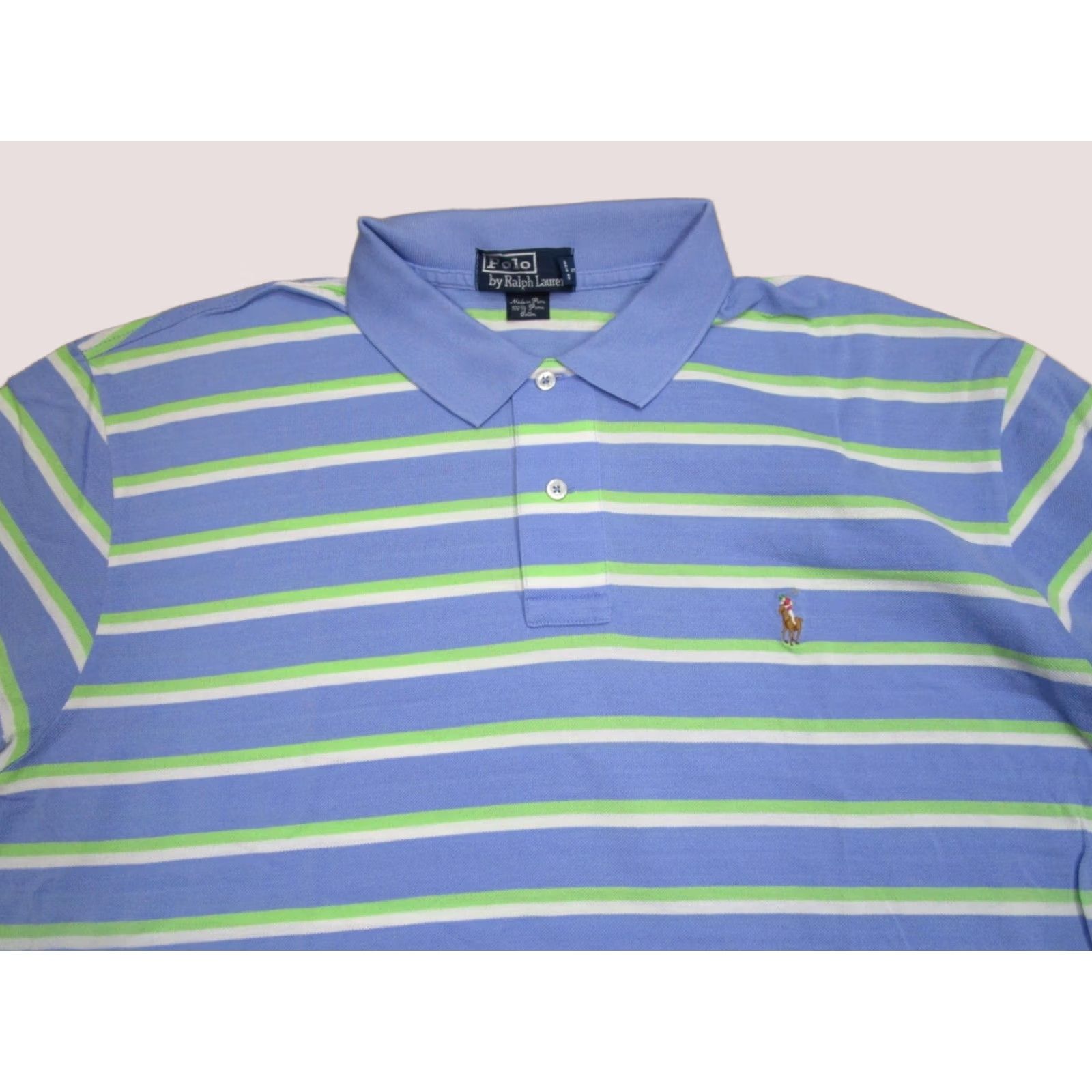 Polo Ralph Lauren Ralph Lauren Polo Shirt Men Large Blue Striped Short Sleeve Pima Cotton Pony Size US L / EU 52-54 / 3 - 1 Thumbnail