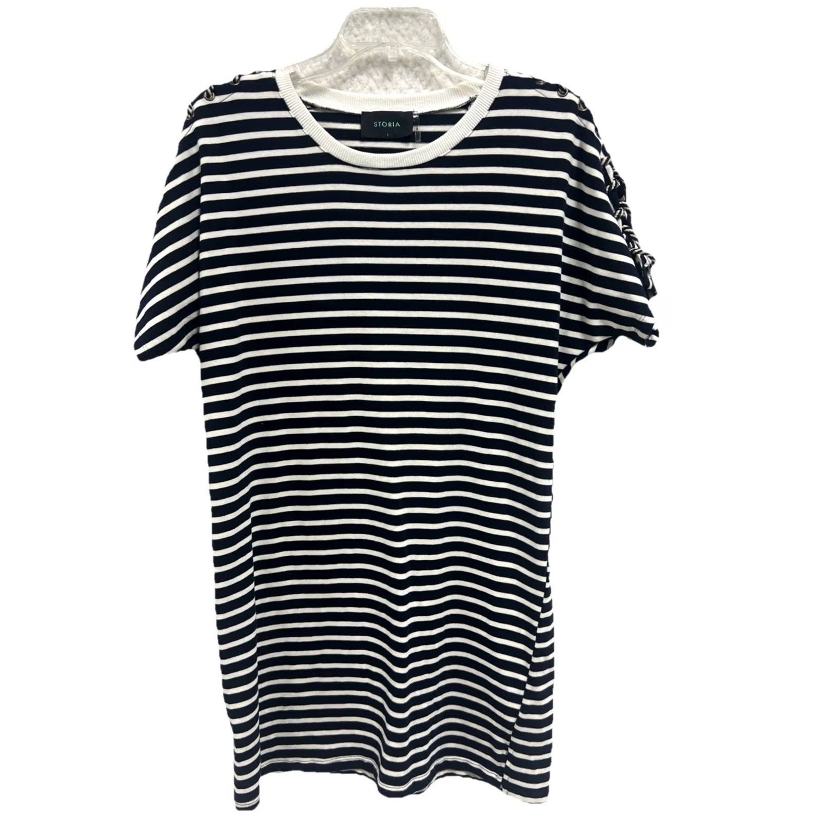 Nautica Nautical Striped Dress Navy White Rope Sleeve Short Sleeve Women’s Small Size 28" / US 6 / IT 42 - 3 Thumbnail