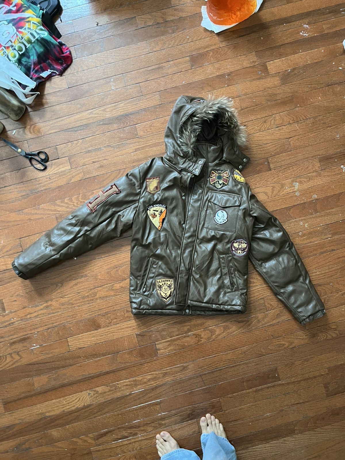 Japanese Brand Brown leather bomber/parka fur, patches Size US M / EU 48-50 / 2 - 2 Thumbnail
