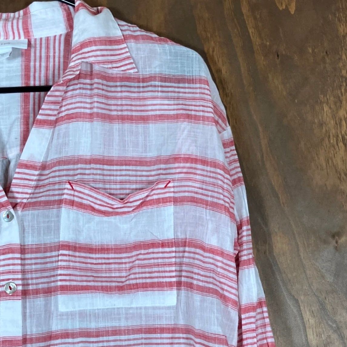 J. Jill J Jill Womens Shirt Striped Button-Up Collared Sheer Lightweight S Pink White Casual Workwear, Tunic, Regular Fit, Long Sleeve, Size S (Mens/Womens) Size S / US 4 / IT 40 - 5 Thumbnail