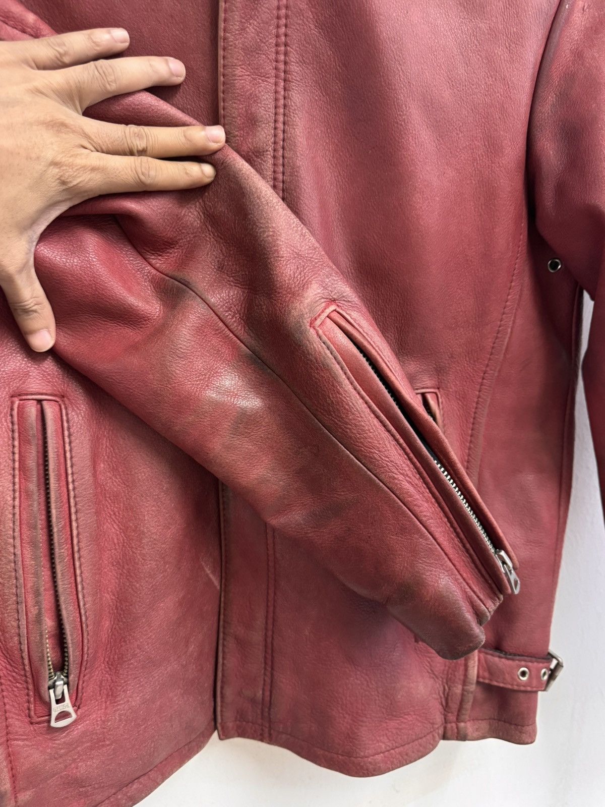 Schott Vintage 80s Schott NYC 654 Red Leather Jacket Racing Stripes Size US S / EU 44-46 / 1 - 7 Thumbnail