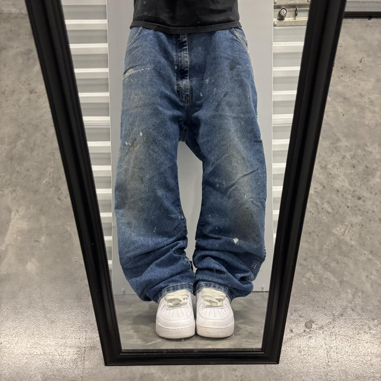 Japanese Brand × Vintage Crazy Vintage Y2K/2000s Grunge Dark Blue Wash Paint Splatter Denim Jeans! Size US 38 / EU 54 - 1 Thumbnail