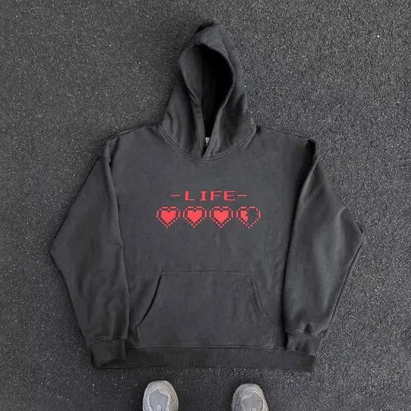 VIBE Vintage Pixel Heart Creative Print Hooded Sweatshirt Size US L / EU 52-54 / 3 - 4 Thumbnail