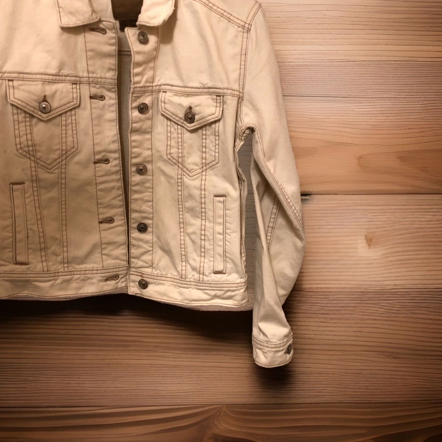 American Eagle Outfitters VINTAGE? No — American Eagle Outfitters Boyfriend Denim Jean Jacket XS Cream Women Jacket Size 26" / US 2 / IT 38 - 3 Thumbnail