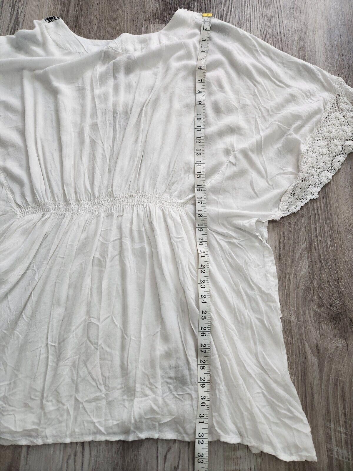 Designer Rise And Bloom Beach Cover Up Medium White Black Embroidered Size M / US 6-8 / IT 42-44 - 6 Thumbnail