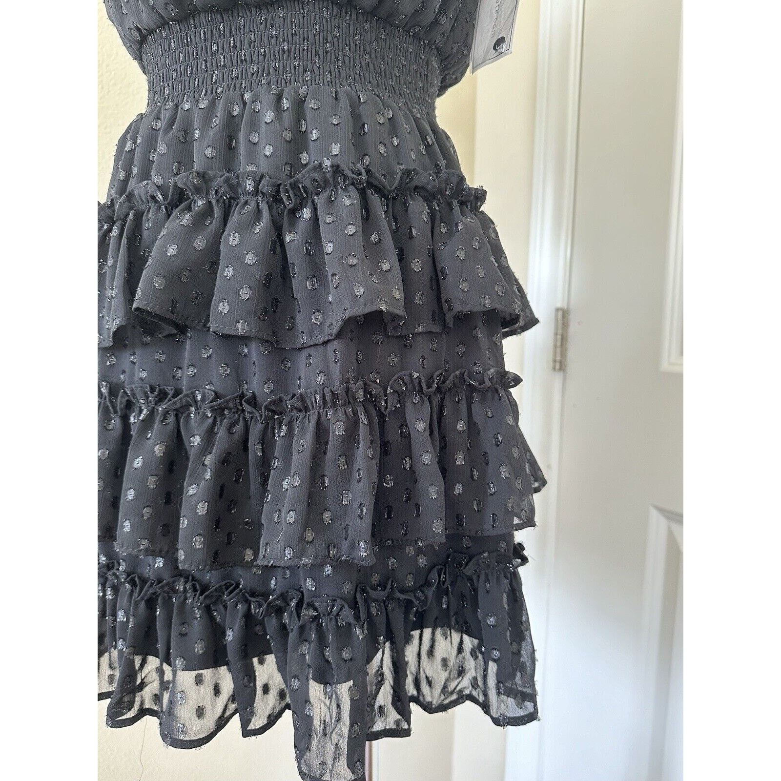 Other Black Smocked Neck Ruffle Tiered Mini Dress 1. State NWT Size S / US 4 / IT 40 - 6 Thumbnail