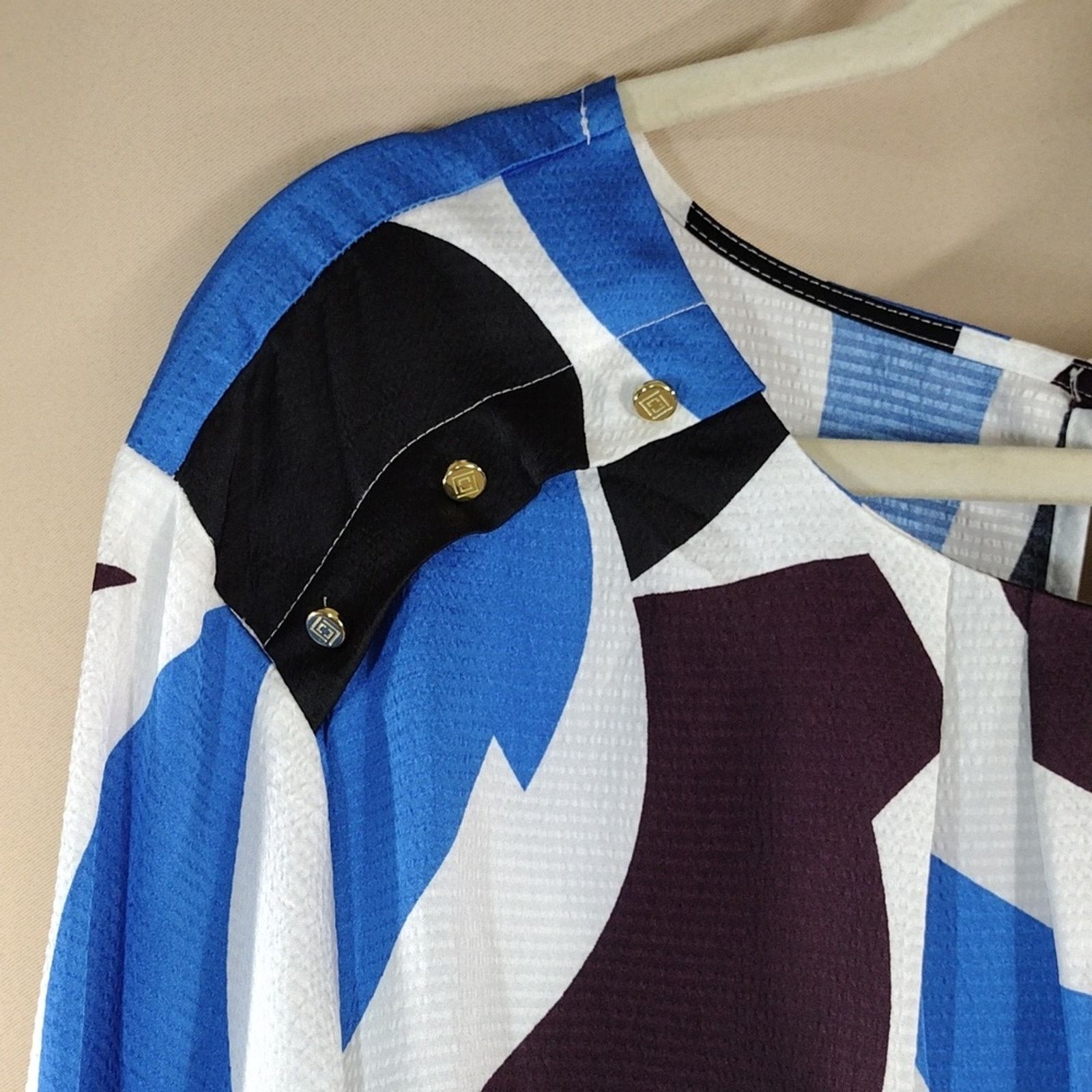 Liz Claiborne Liz Claiborne Plus Size Blue Black Geometric Formal Shirt Size 3XL / US 20-22 - 4 Thumbnail