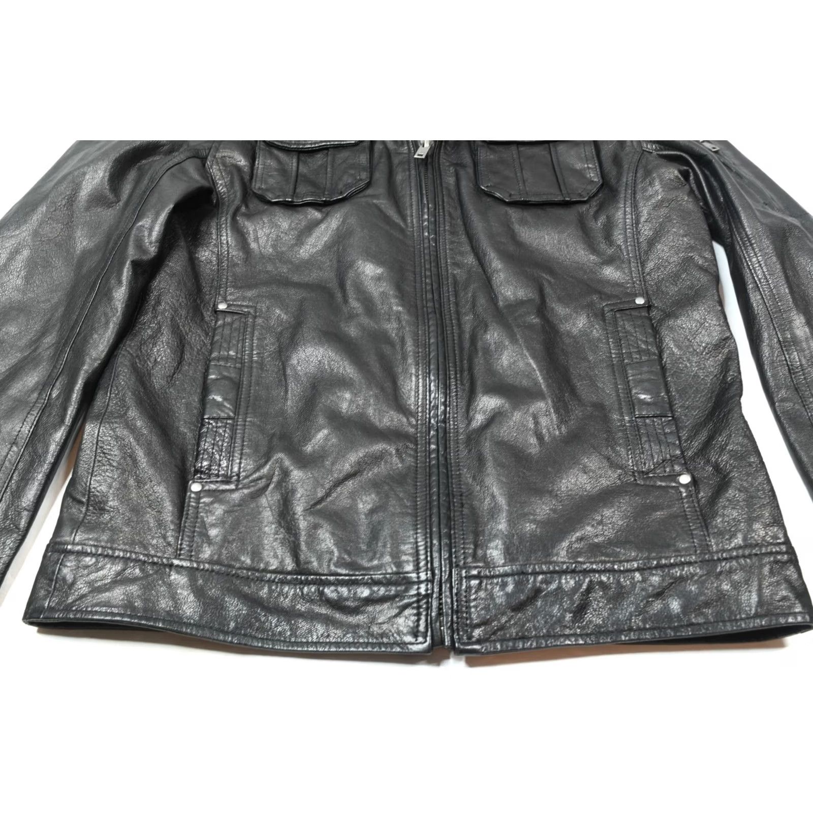 Vintage VINTAGE 7 Diamonds Leather Jacket Mens Large Black Long Sleeve Full-Zip Biker Size US L / EU 52-54 / 3 - 3 Thumbnail