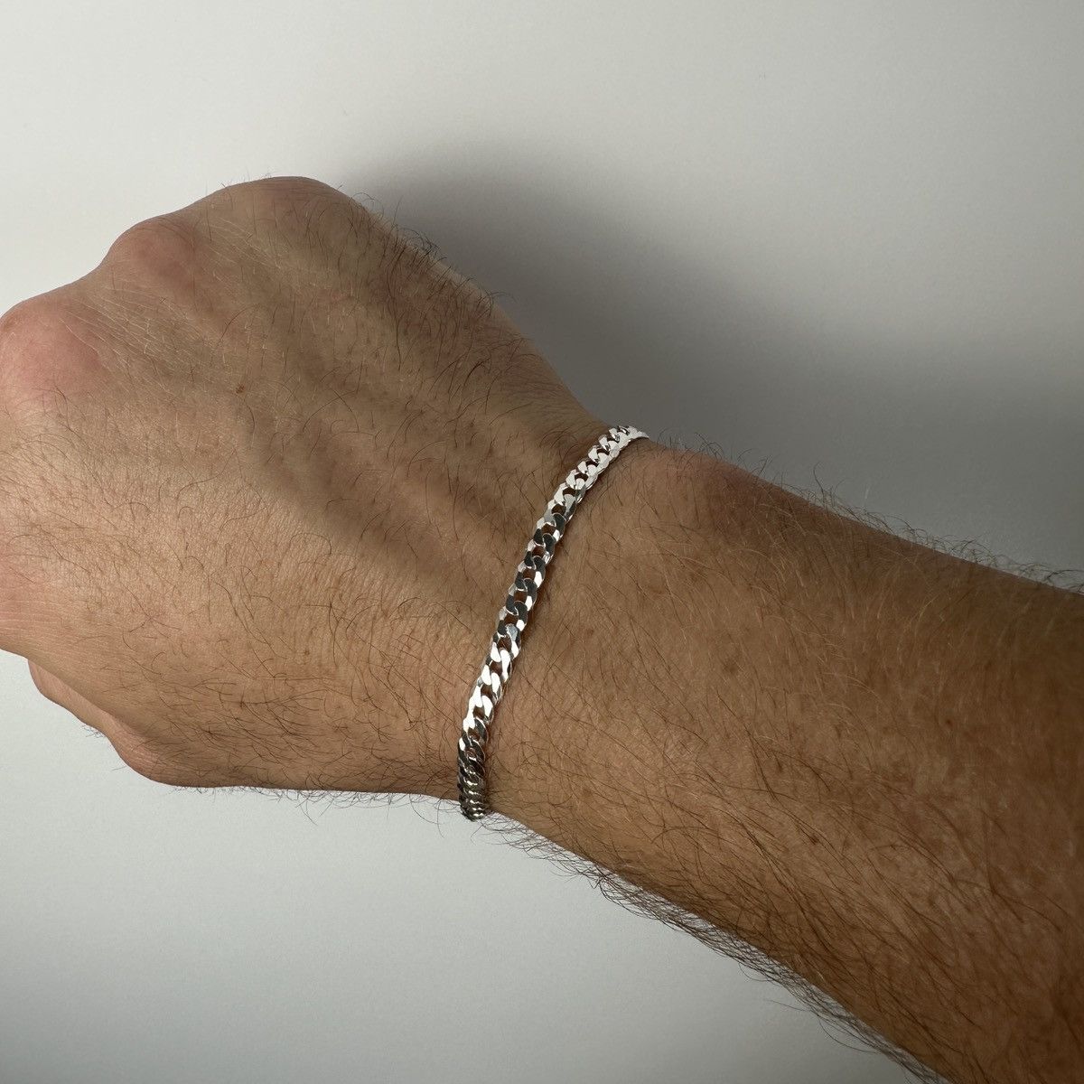 Jewelry Silver Bracelet Solid .925 Silver Cuban Bracelet 4MM 8 Inch Size ONE SIZE - 2 Thumbnail