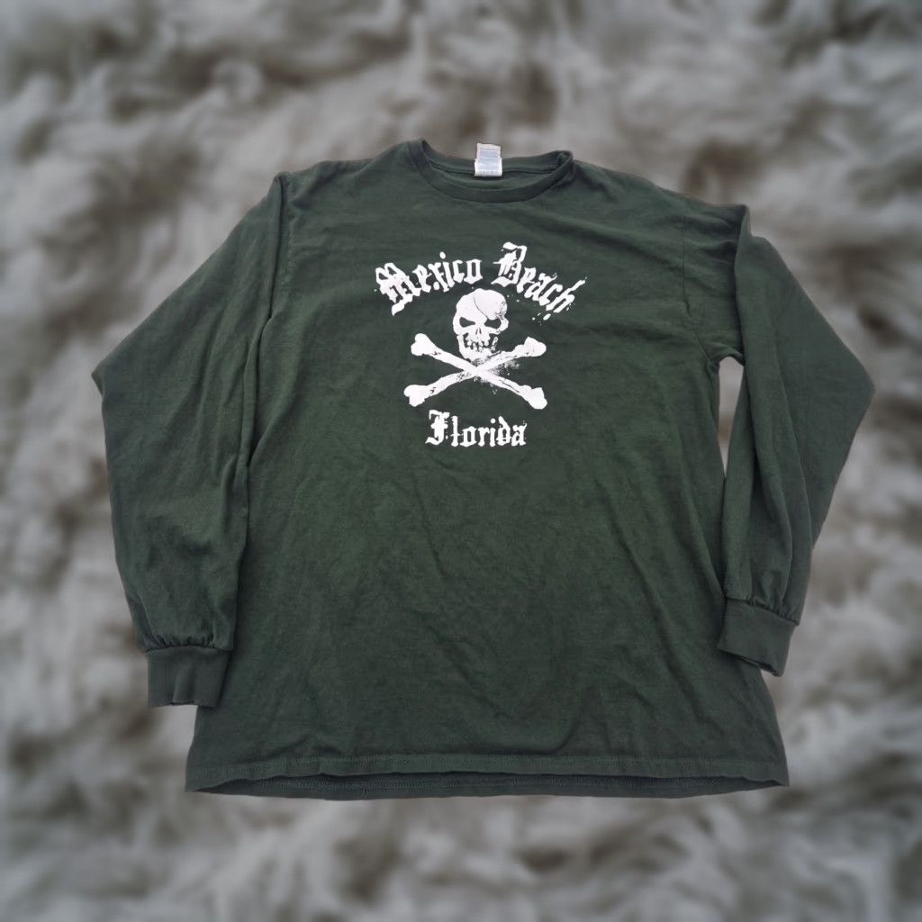 Bones Beach Mexico Beach Florida Mens L Green Long Sleeve T Shirt Skull Cross Bones Size US L / EU 52-54 / 3 - 1 Thumbnail
