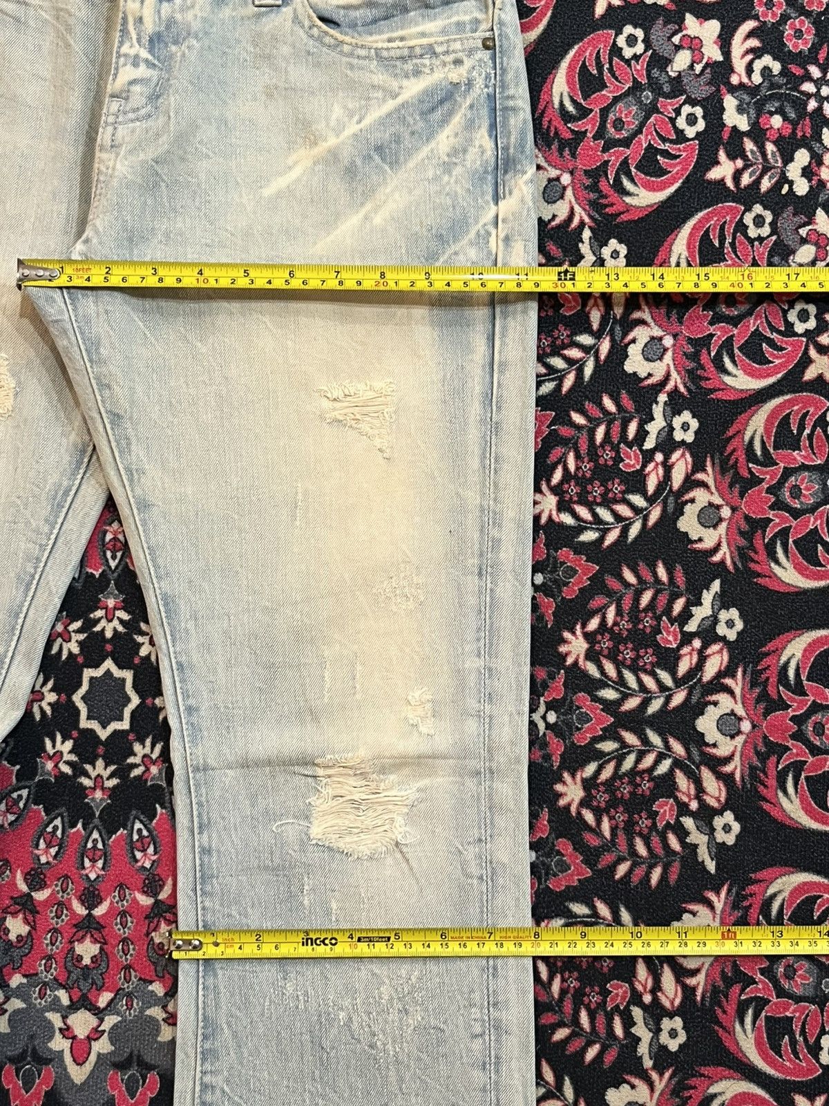 If Six Was Nine Japanese Brand La Gate Acid Blue Whisker Ripped Flare Jeans Size US 31 - 12 Thumbnail