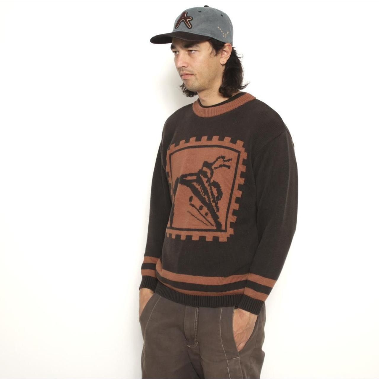 Vintage BLACK AND BROWN KNITTED BOAT GRAPHIC SWEATSHIRT BY LIZWEAR Size US L / EU 52-54 / 3 - 1 Thumbnail
